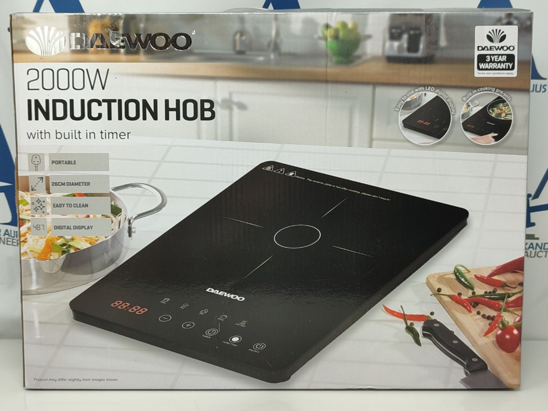 Daewoo SDA1805 2000W Electric Single Induction Hob with Built-In Timer and Adjustable - Image 2 of 3