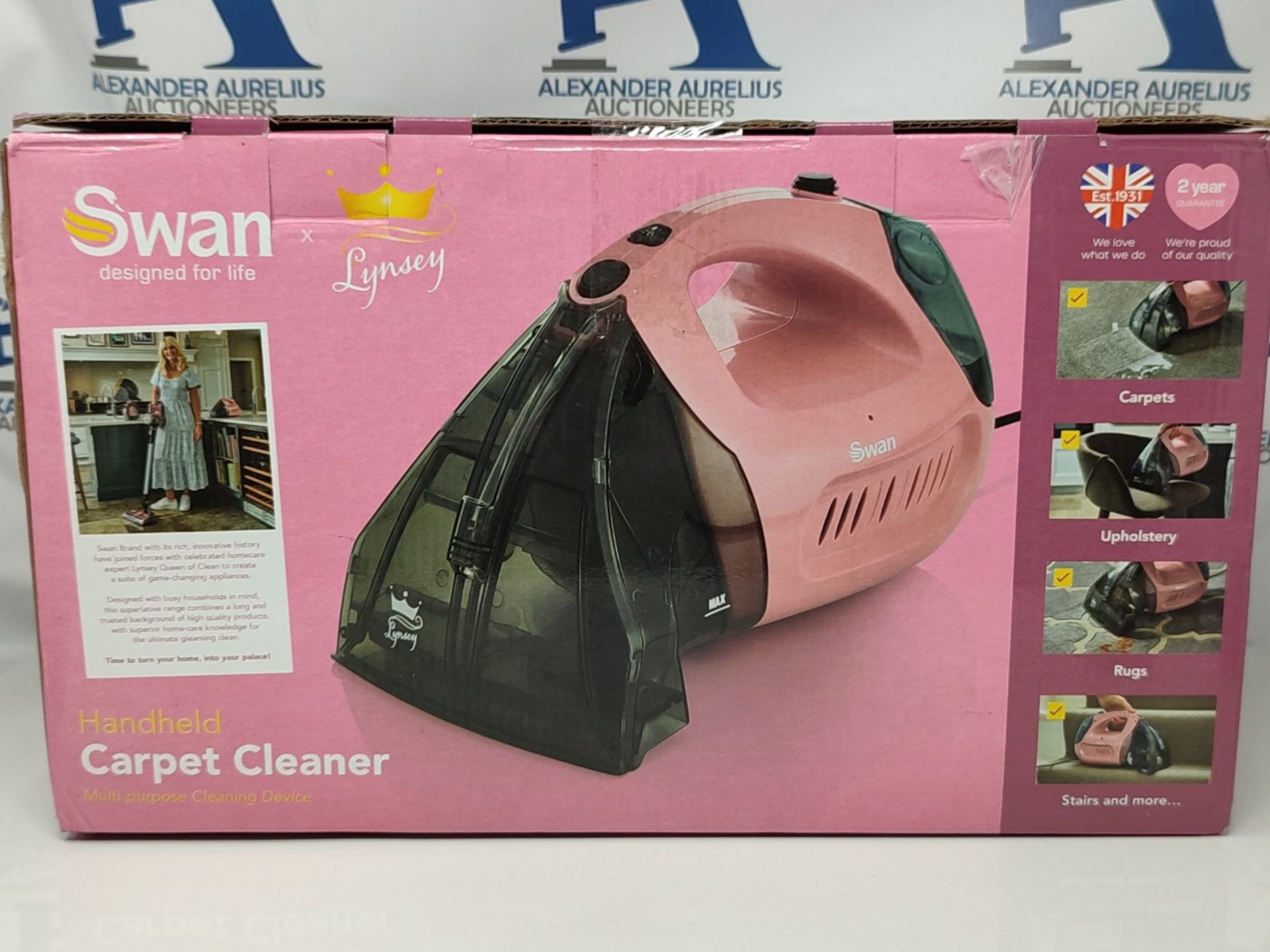 RRP £69.00 Swan Lynsey TV s Queen of Clean Handheld Carpet Cleaner in Pink, Easy to Use, Large - Image 2 of 3