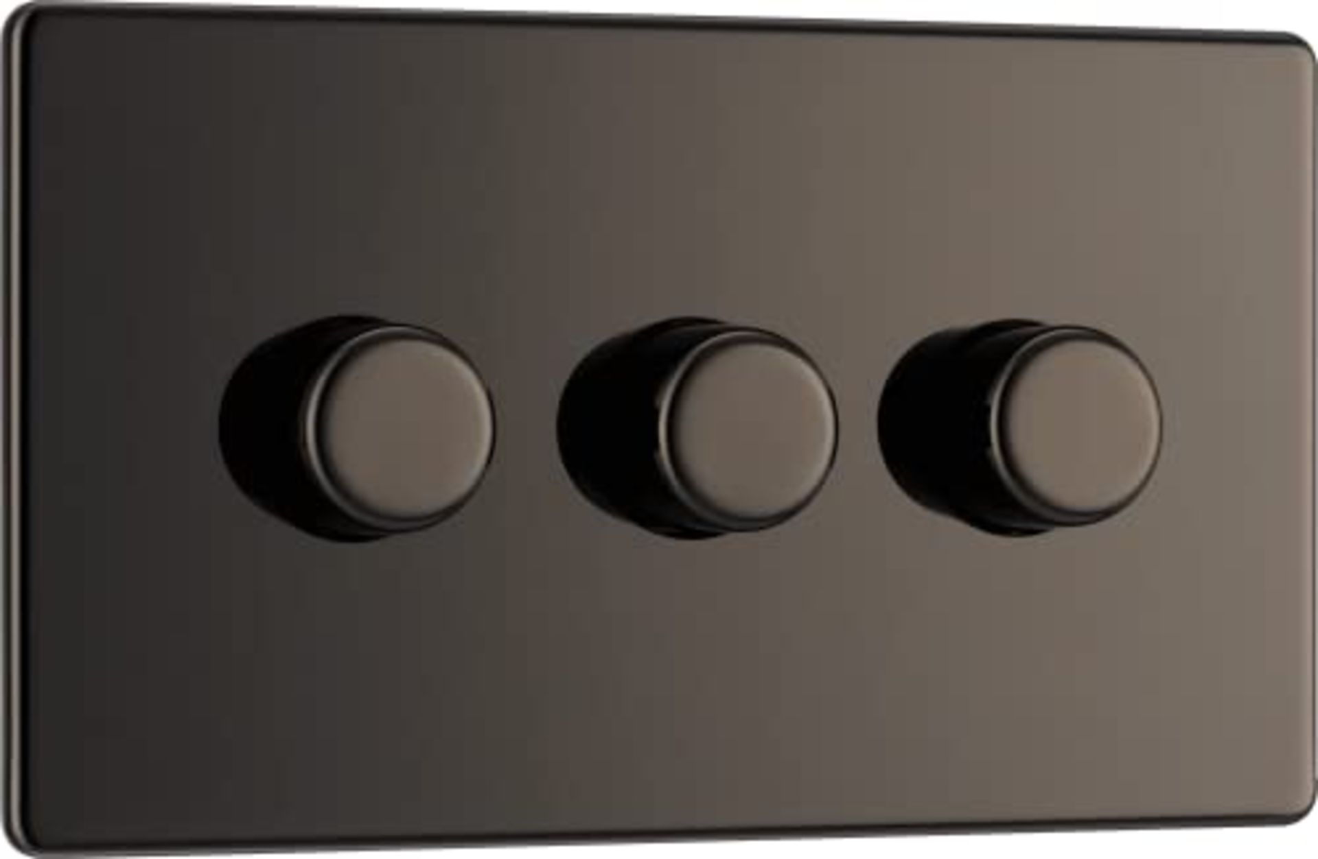 BG Electrical Screwless Flat Plate Triple Dimmer Intelligent Light Switch, Black Nicke