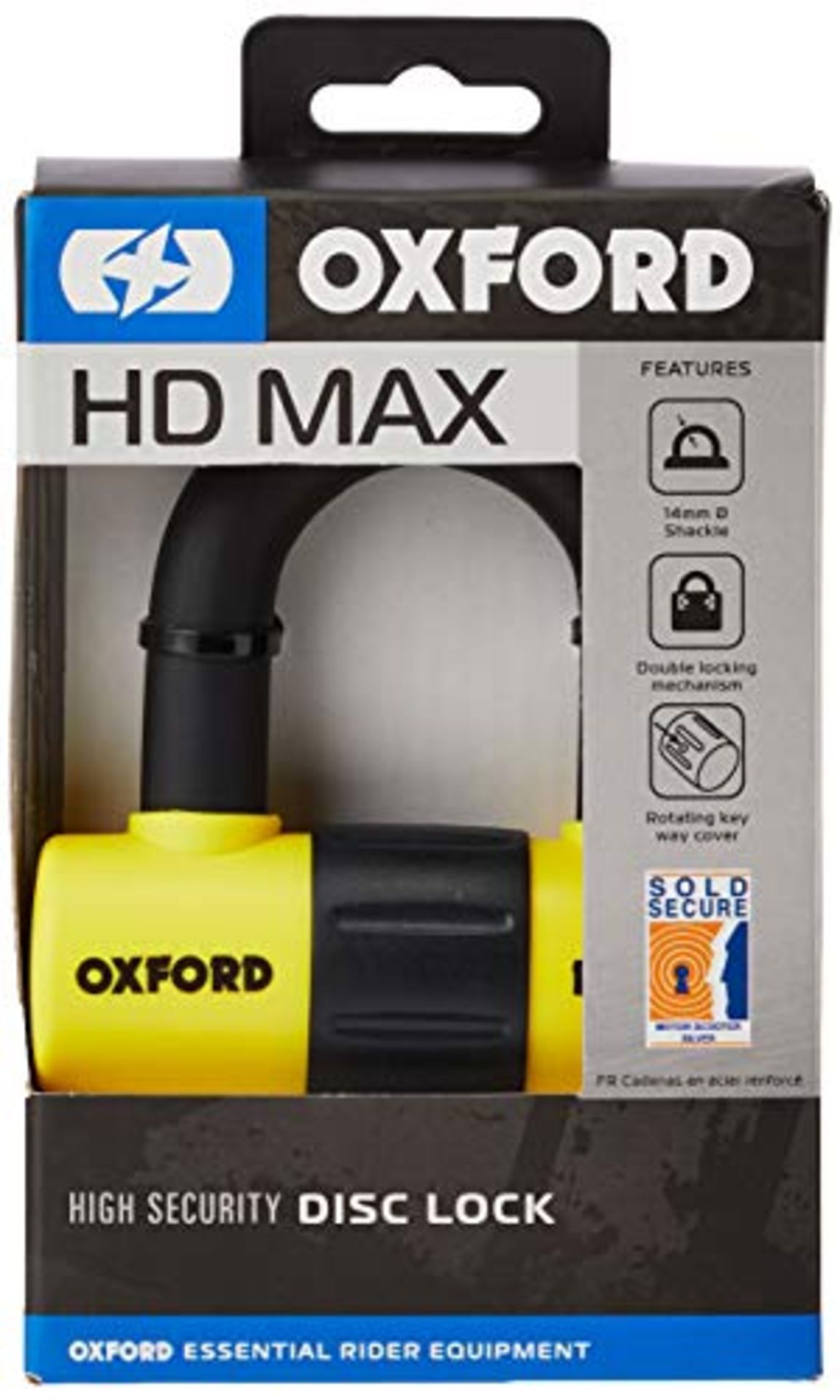 Oxford HD Max Yellow High Security Motorcycle Steel Disc Lock LK311 5030009096112, Ora