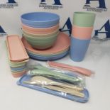 KAHEIGN 28Pcs Plastic Dinnerware Sets, 4 Sets Unbreakable Lightweight Plates, Cups, Bo