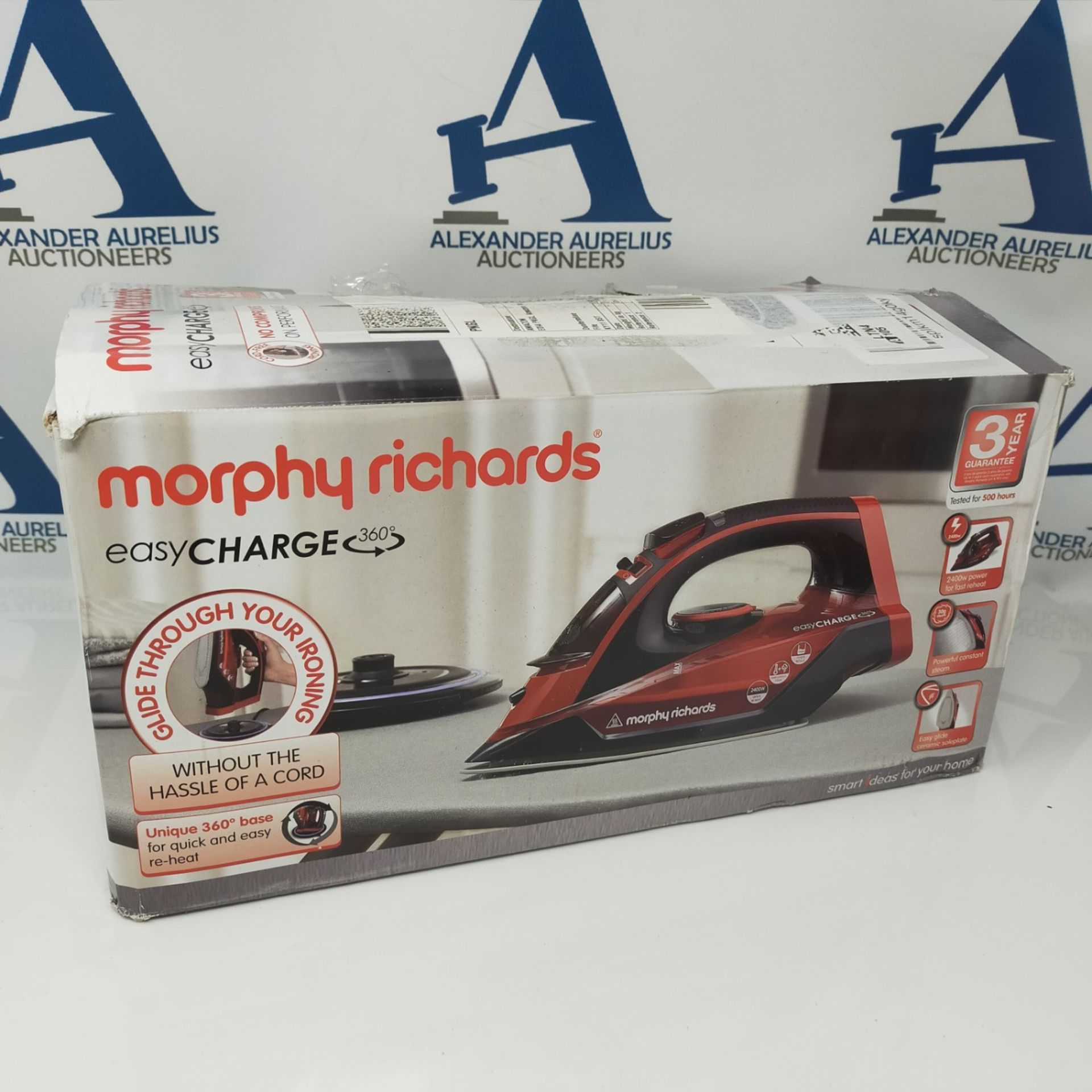 Morphy Richards 303250 Cordless Steam Iron easyCHARGE 360 Cord-Free, 2400 W, Red/Black - Image 2 of 3