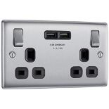 BG Electrical Double Switched Fast Charging Power Socket with Two USB Charging Ports,