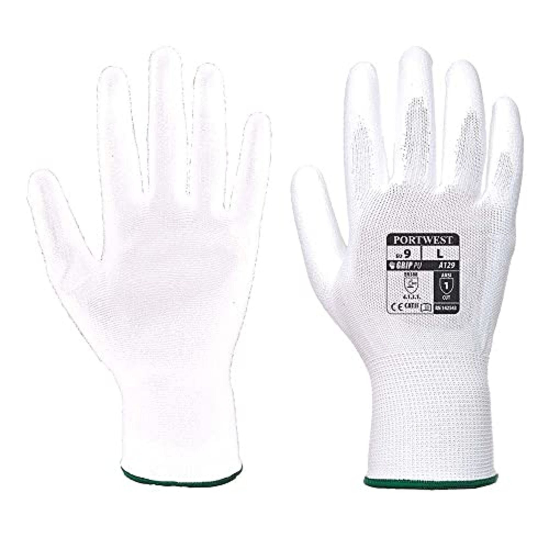 Portwest PU Palm Glove - Full Carton (480), Size: M, Colour: White, A129WHRM