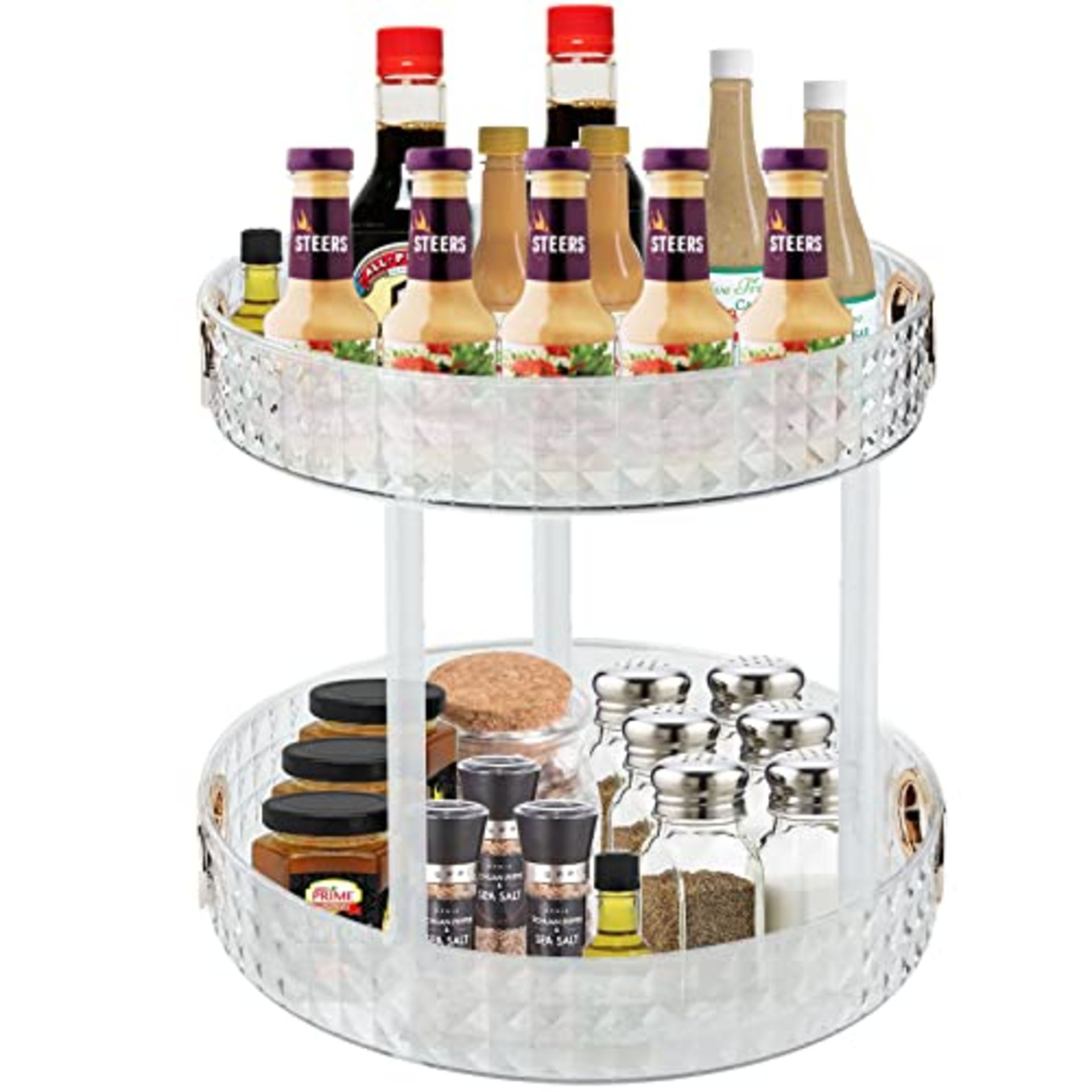 ASelected Turntable Spice Rack, 2-Tier Lazy Susan Cupboard Organizer, Diamond Pattern