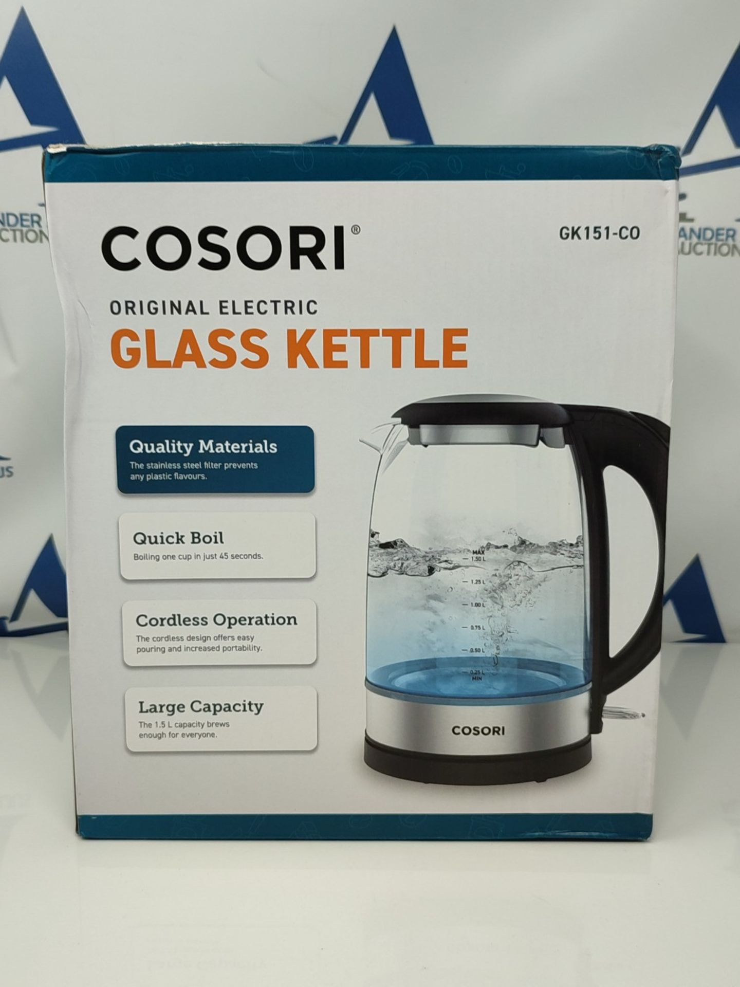 COSORI Electric Kettle Glass, Fast Boil Quiet, 3000W 1.5L with Blue LED, Stainless Ste - Image 2 of 3