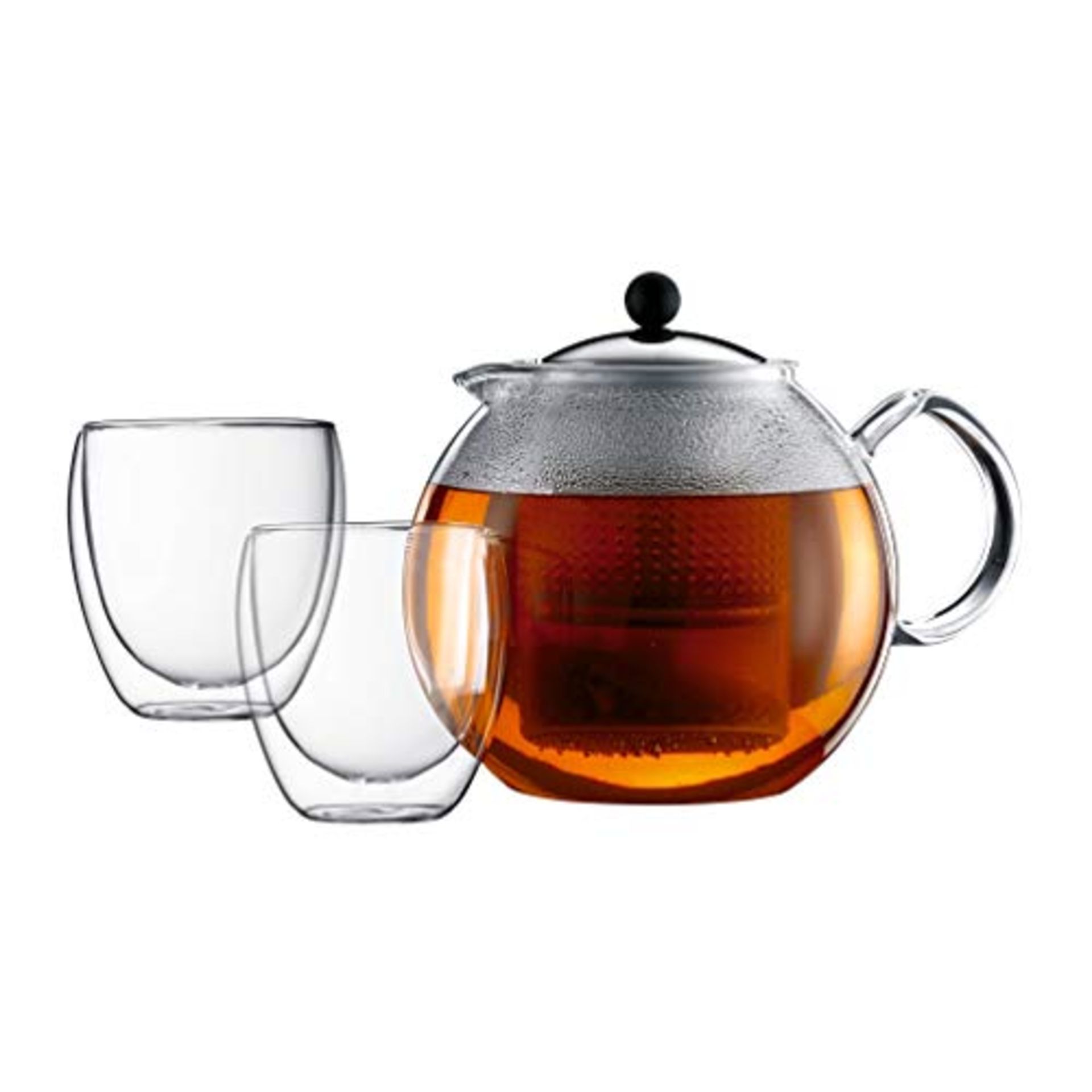 Bodum ASSAM SET Tea Press (1.5 L/51 oz) and Glases (Double-walled, 0.25 L/8 oz) - Shin