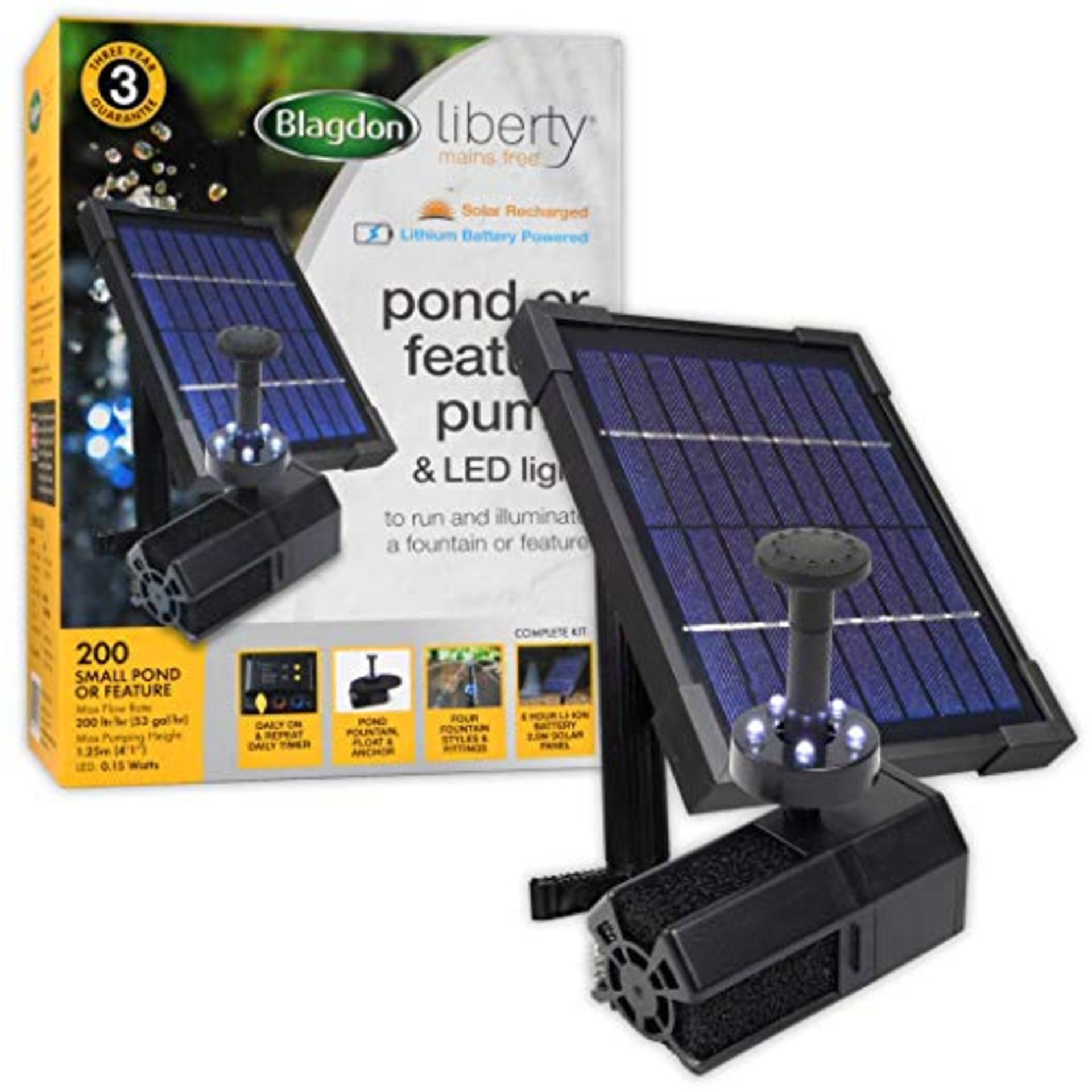 RRP £62.00 Blagdon Liberty Mains Free Solar Recharge Pond or Water Feature Pump with LED Light Ri