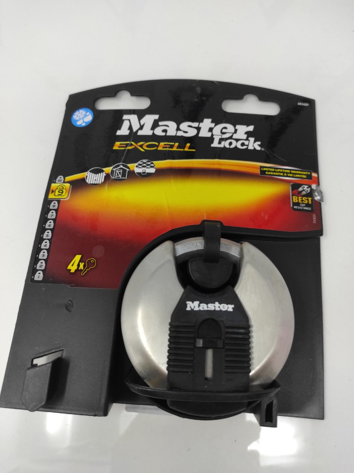 MASTER LOCK Heavy Duty Disc Padlock, Security Level 8/10, Outdoor, Keyed, Stainless St - Image 2 of 2