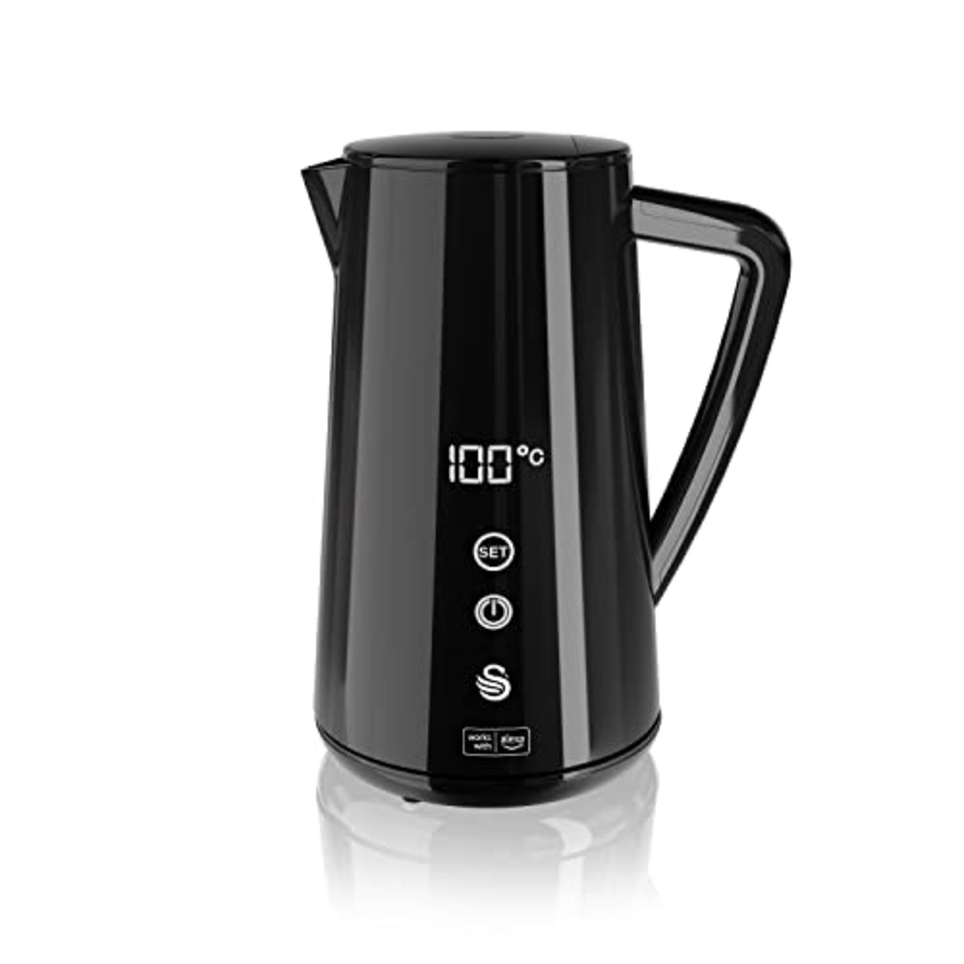 RRP £79.00 Swan SK14650BLKN Alexa Smart Kettle, LED Touch Display, Keep Warm Function, Stainless