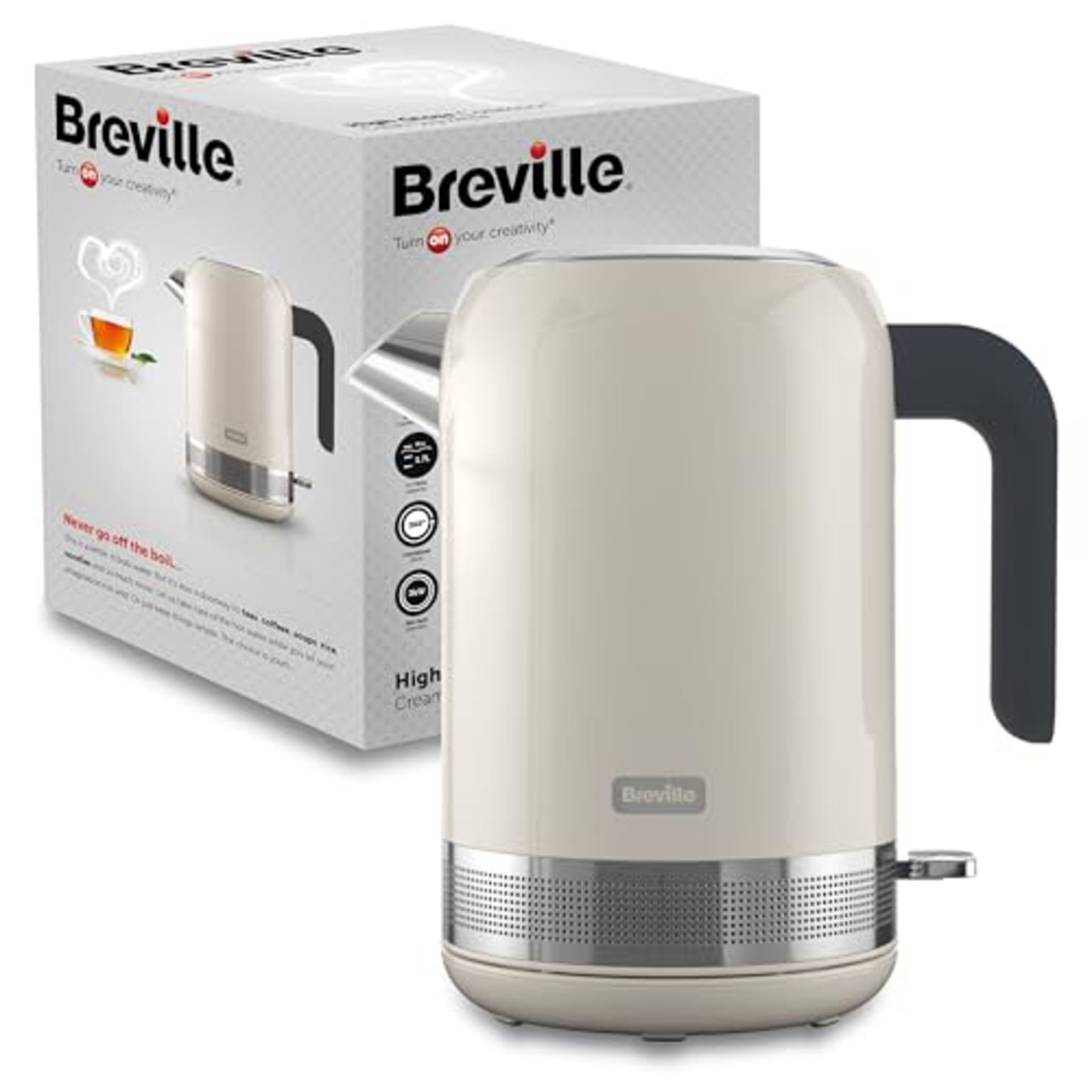Breville High Gloss Electric Kettle | 1.7 Litre | 3kW Fast Boil | Cream, Plastic [VKT1