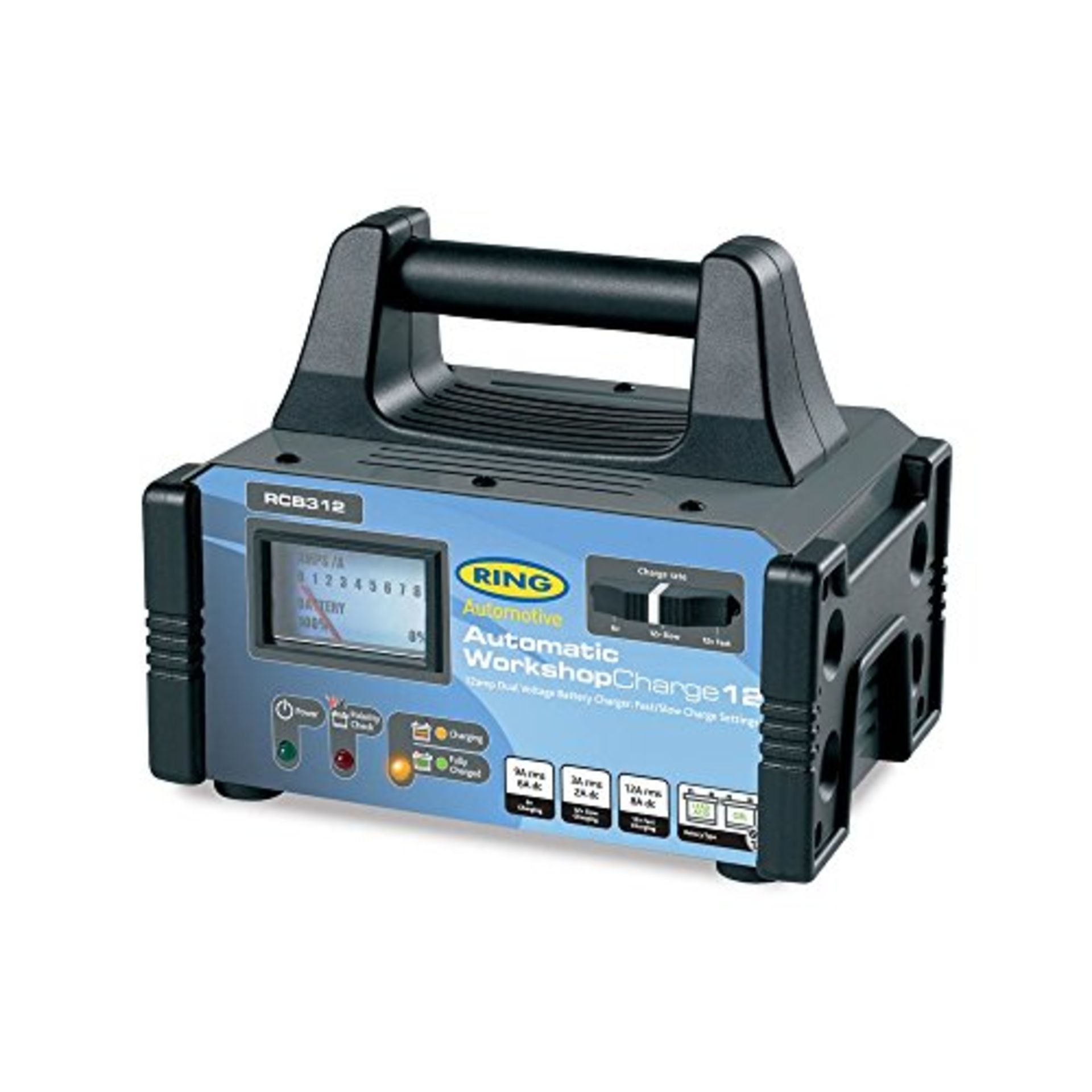 RRP £63.00 Ring Automotive RCB312. 6v/12v 12amp Fully Auto Battery Charger Metal Case, Black