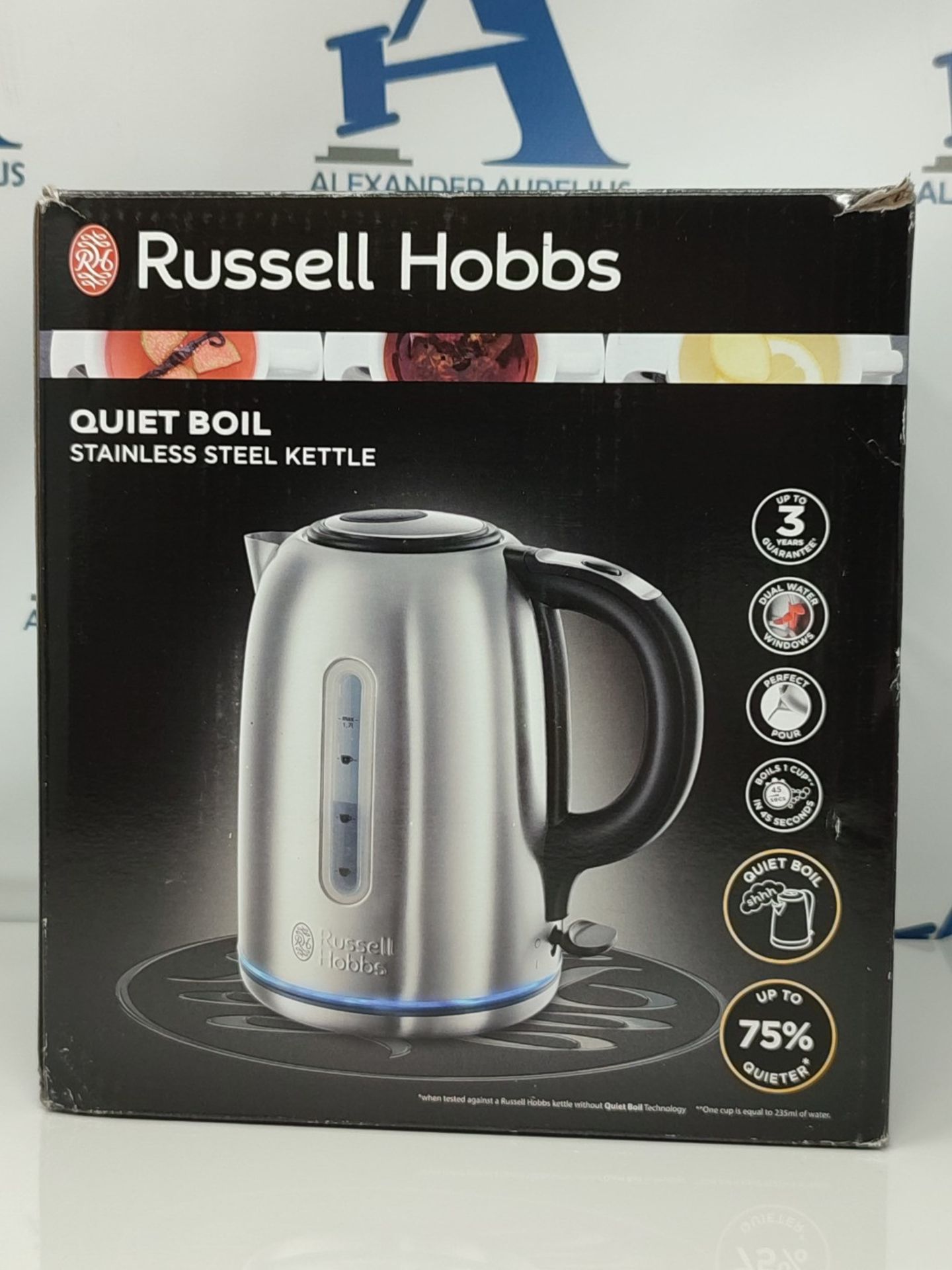Russell Hobbs 20460 Quiet Boil Kettle, Brushed Stainless Steel, 3000W, 1.7 Litres - Image 2 of 3