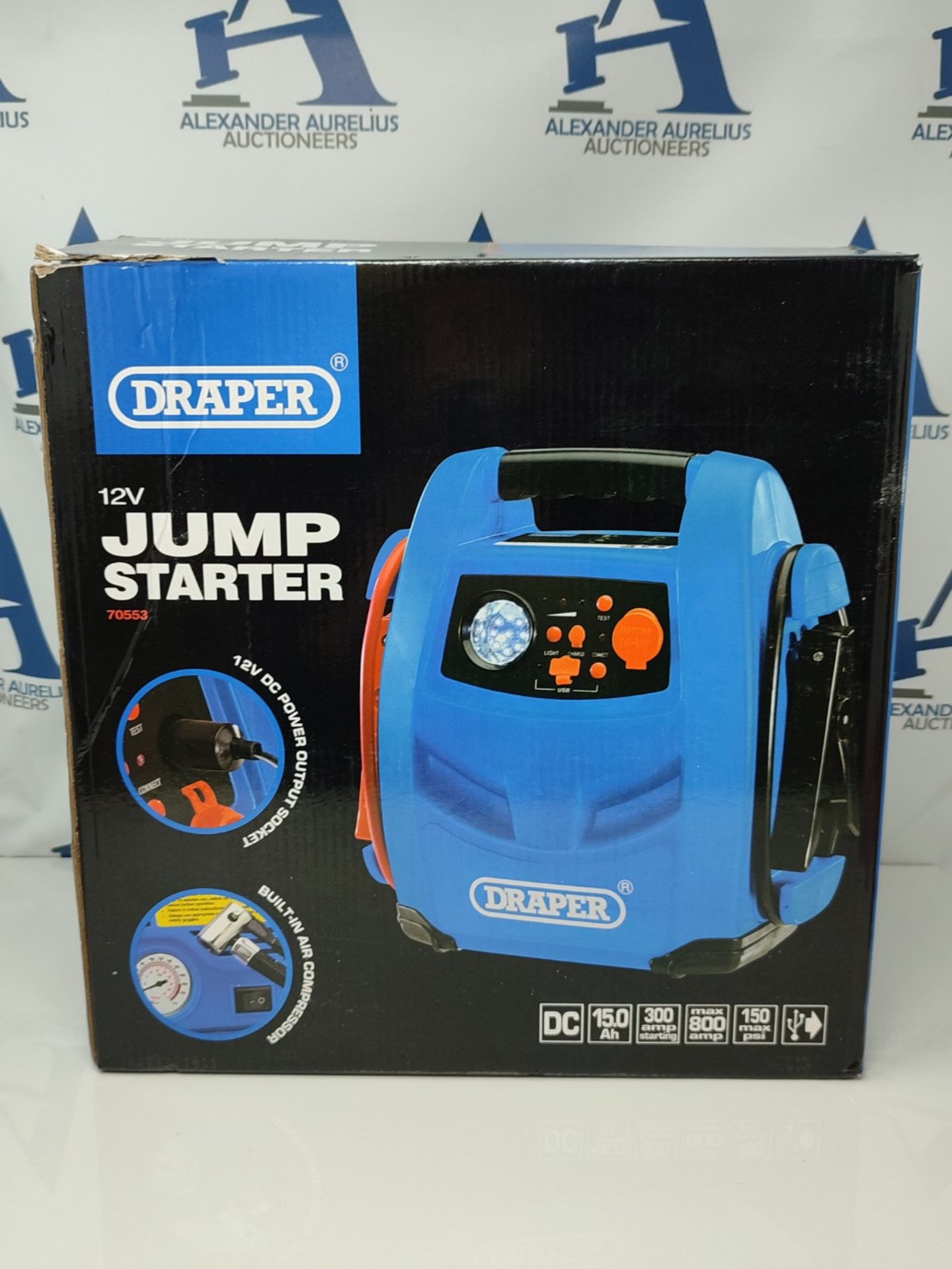 RRP £81.00 Draper 70553 12V Power Pack Jump Starter, Vehicle Rescue, Built in 12v Compressor, 800 - Image 2 of 3