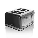 Swan ST19020BN Retro 4-Slice Toaster with Defost/Reheat/Cancle Functions, Cord Storage