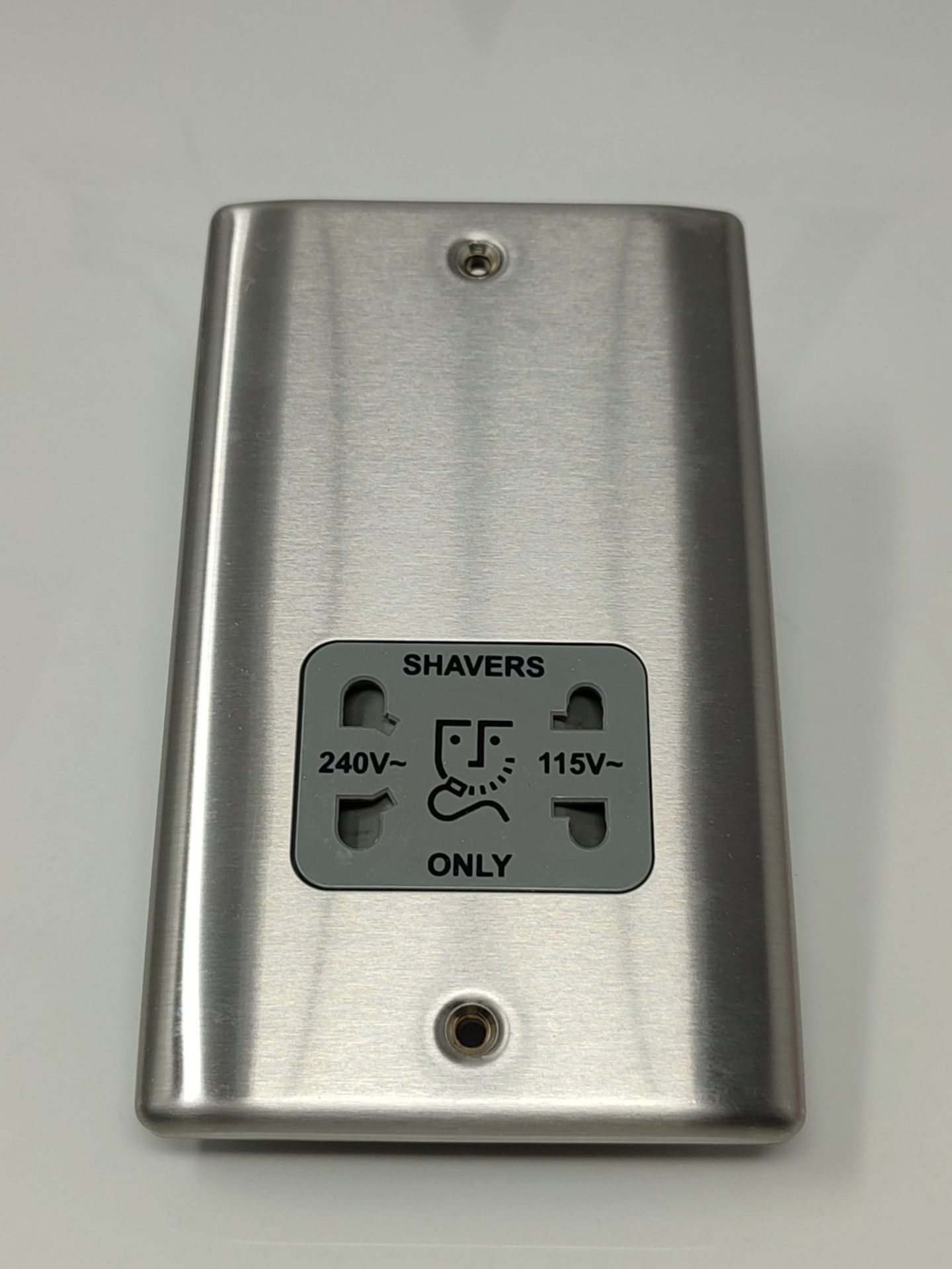 BG Electrical NBS20G-01 115- and 240-Volts Dual Voltage Shaver Socket, Brushed Steel w - Image 2 of 3