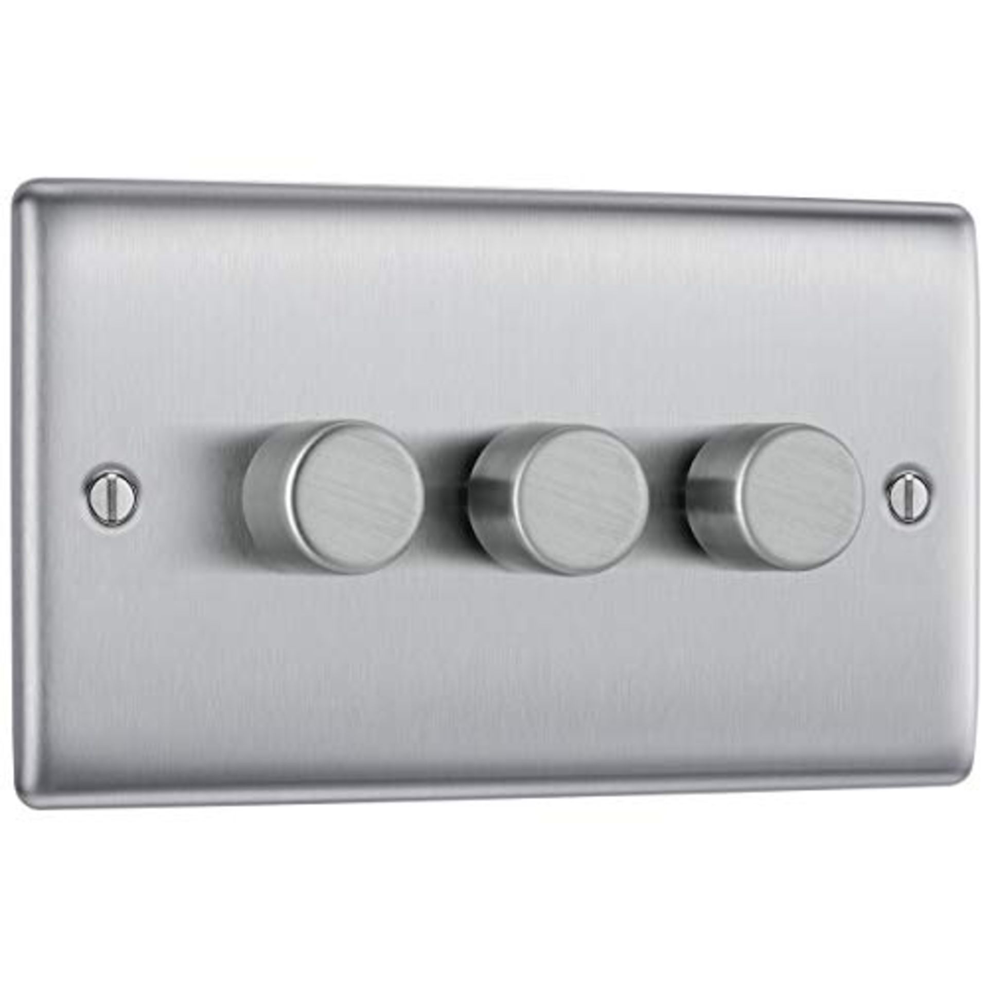 BG Electrical NBS83-01 BRUSHED STEEL 200W TRIPLE DIMMER SWITCH, 2-WAY PUSH ON/OFF, TRA - Image 3 of 3