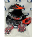 Zorax ZOR-X19 Red S (49-50cm) PREDATOR Kids Motorbike Motocross MX Helmet & Gloves S (