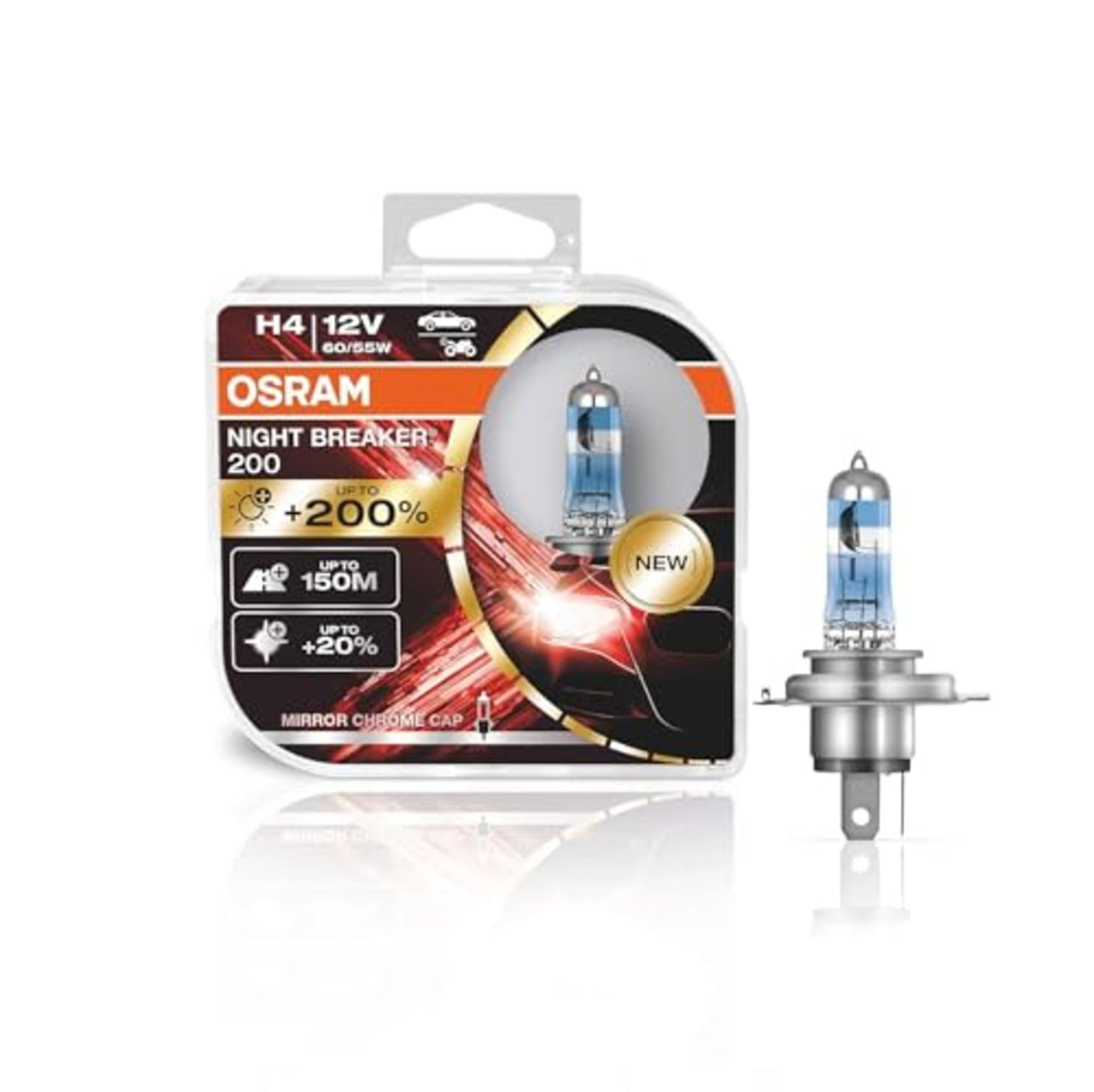 OSRAM NIGHT BREAKER 200, H4, +200% more brightness, halogen headlight lamp, 64193NB200