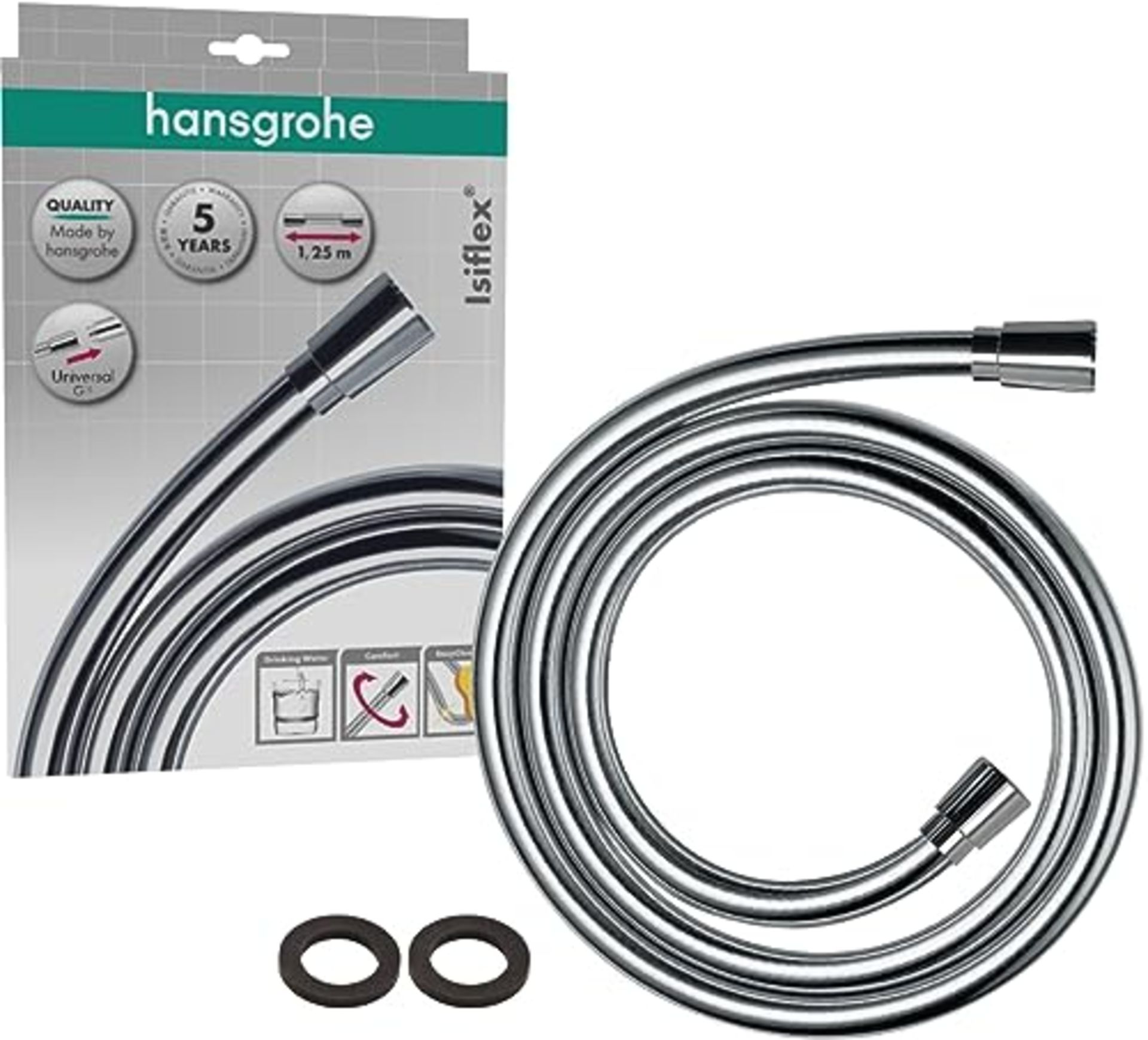 hansgrohe Isiflex Shower Hose 1,25 m, Anti-kink and Tangle free, Chrome, 28272000