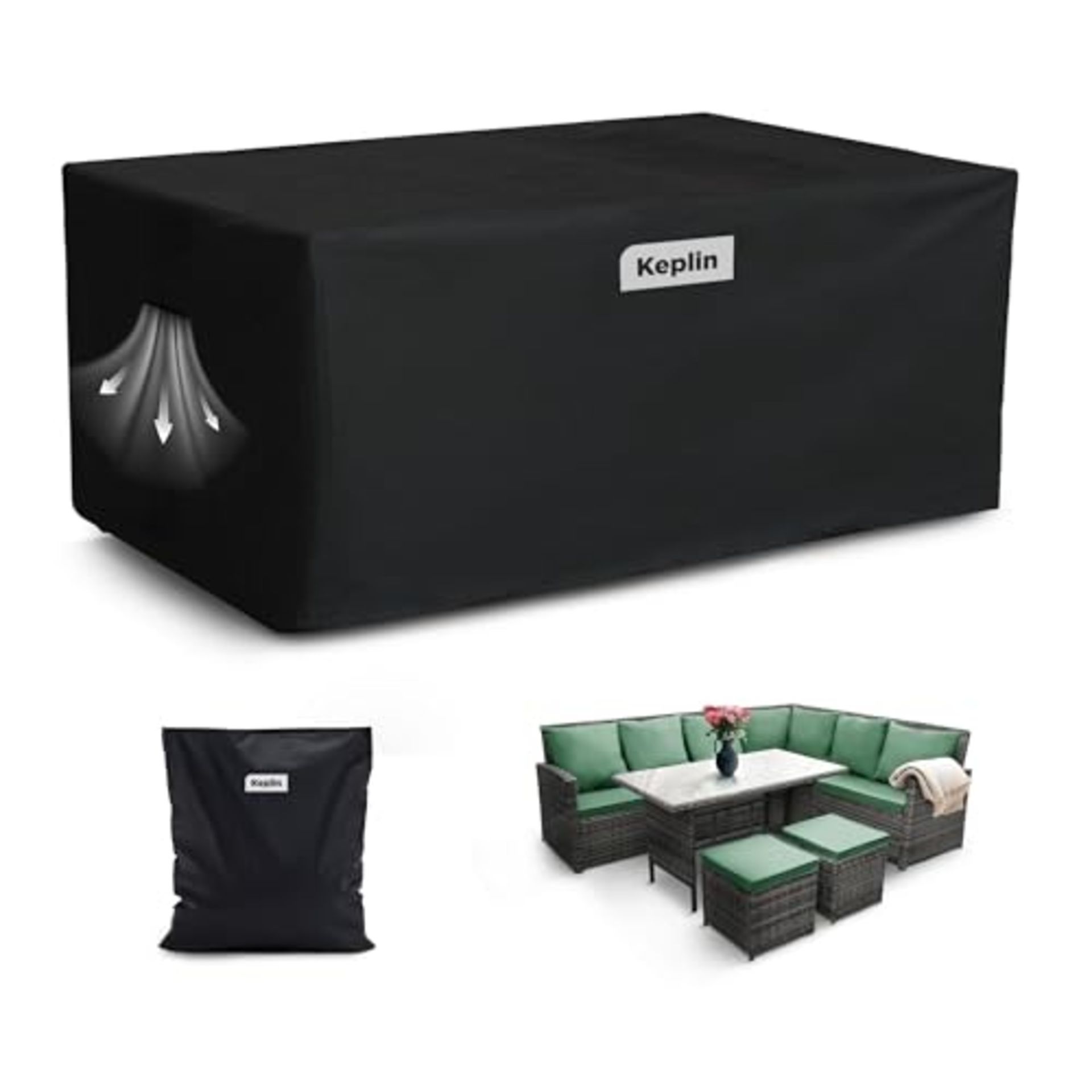 KEPLIN Waterproof Outdoor Furniture Cover - UV, Tear, Fade Resistant, 600D Oxford Fabr