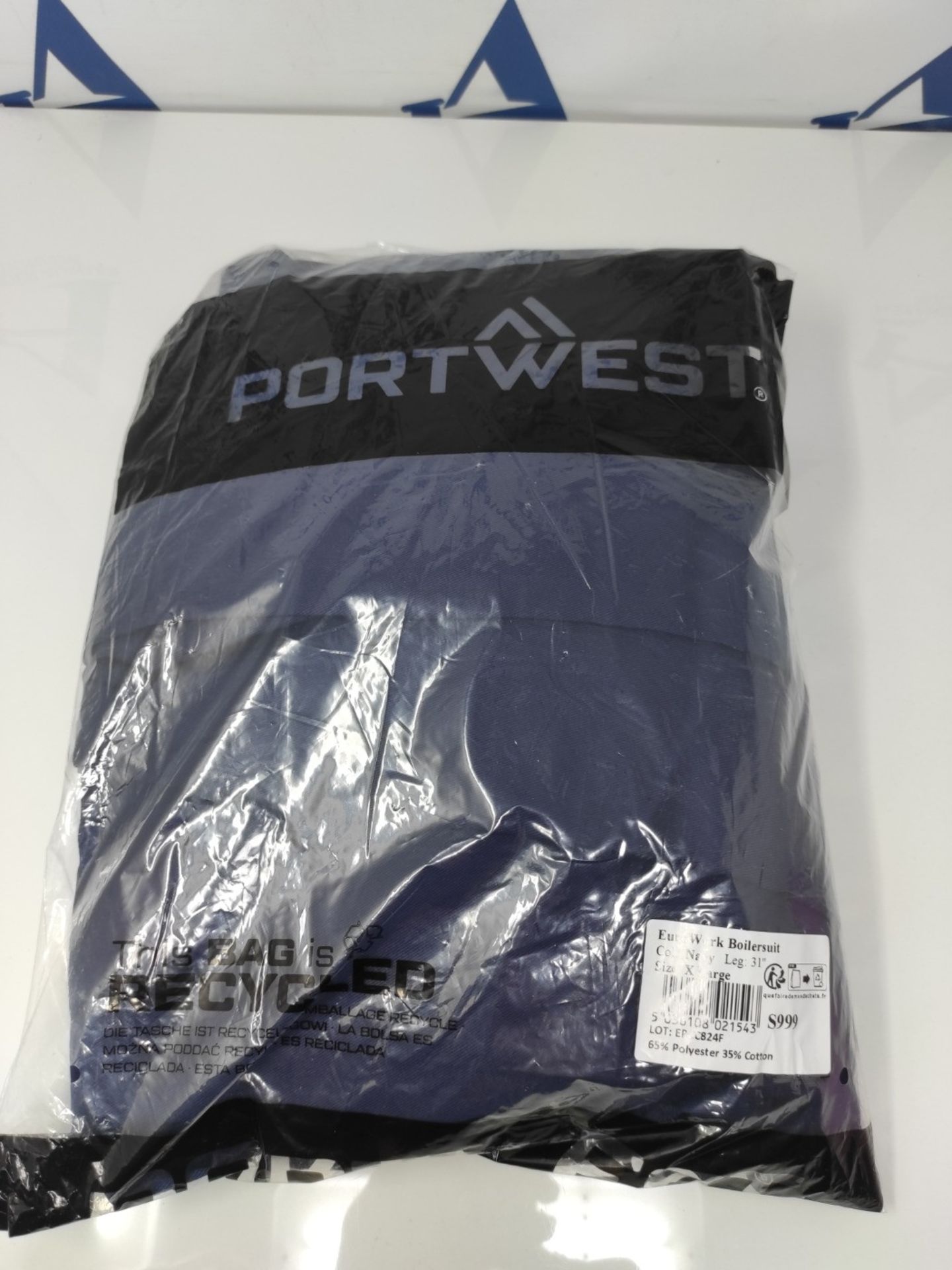 Portwest S999 Men's Euro Workwear Polycotton Coverall Boiler Suit Overalls Navy, XL - Image 2 of 3