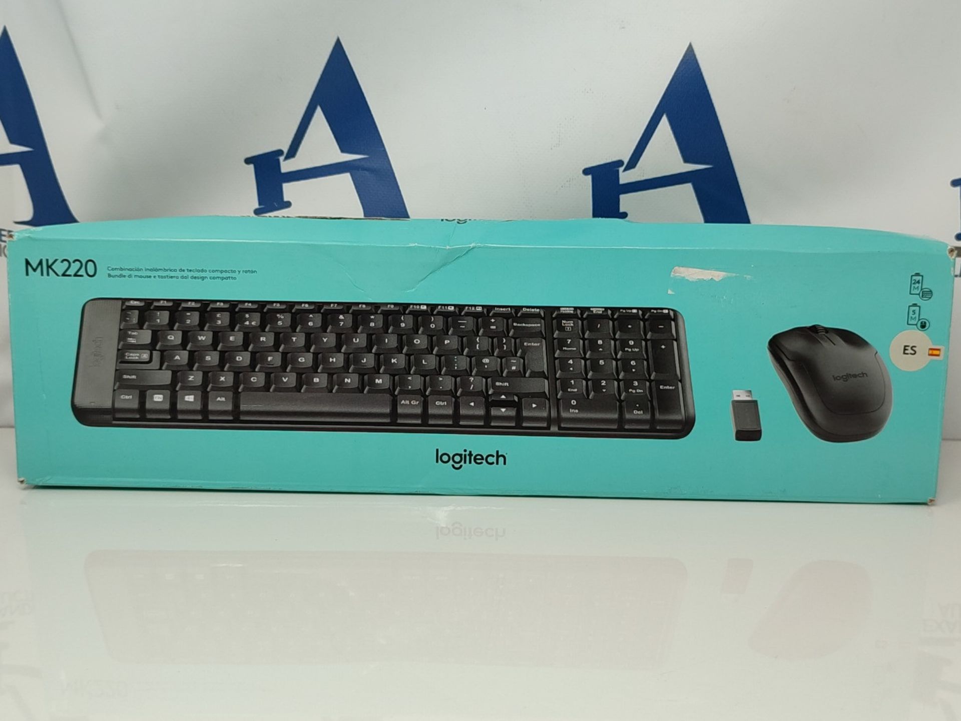 Logitech MK220 Compact Wireless Keyboard and Mouse Combo, QWERTY Spanish Layout - Blac - Image 2 of 3