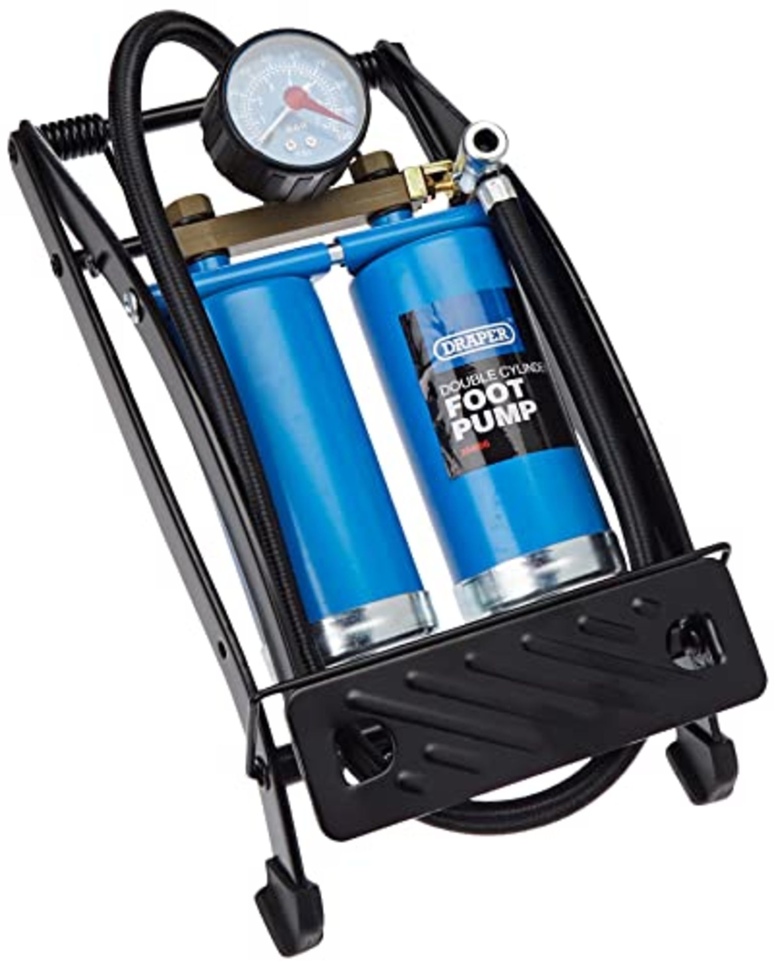 Draper Double-Cylinder Foot Pump with Pressure Gauge & Accessories - 25996 - Manual In