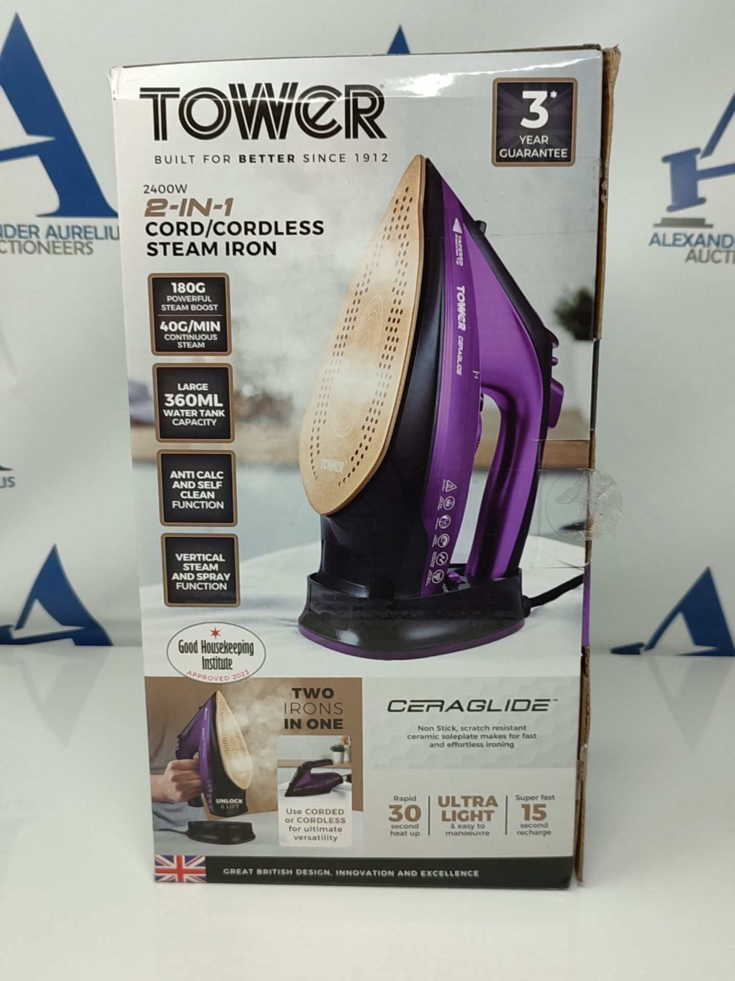 Tower T22008 CeraGlide Cordless Steam Iron with Ceramic Soleplate and Variable Steam F - Bild 2 aus 3