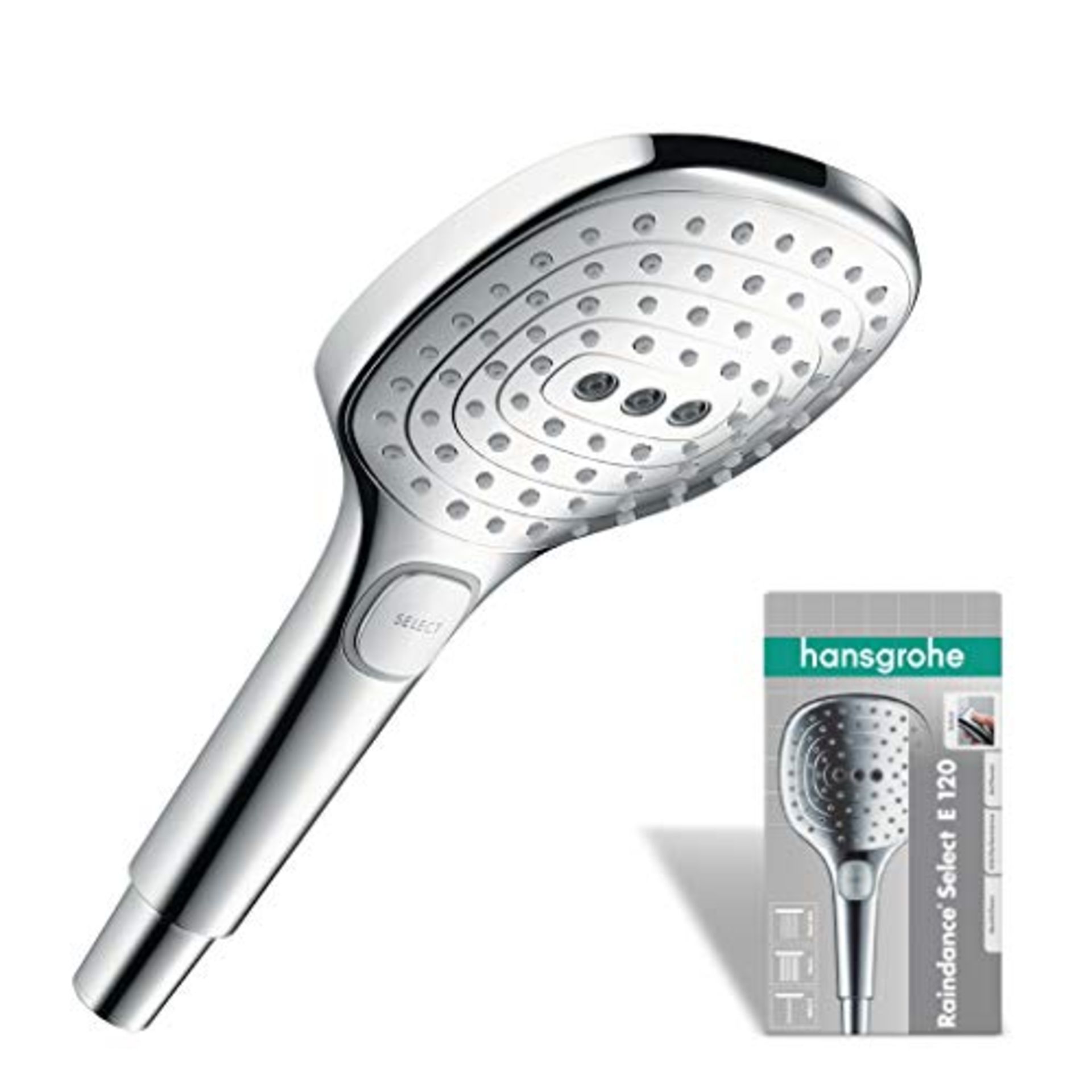 RRP £64.00 hansgrohe Raindance Select E 120 Hand Shower, 3 Sprays, Chrome, 26520000