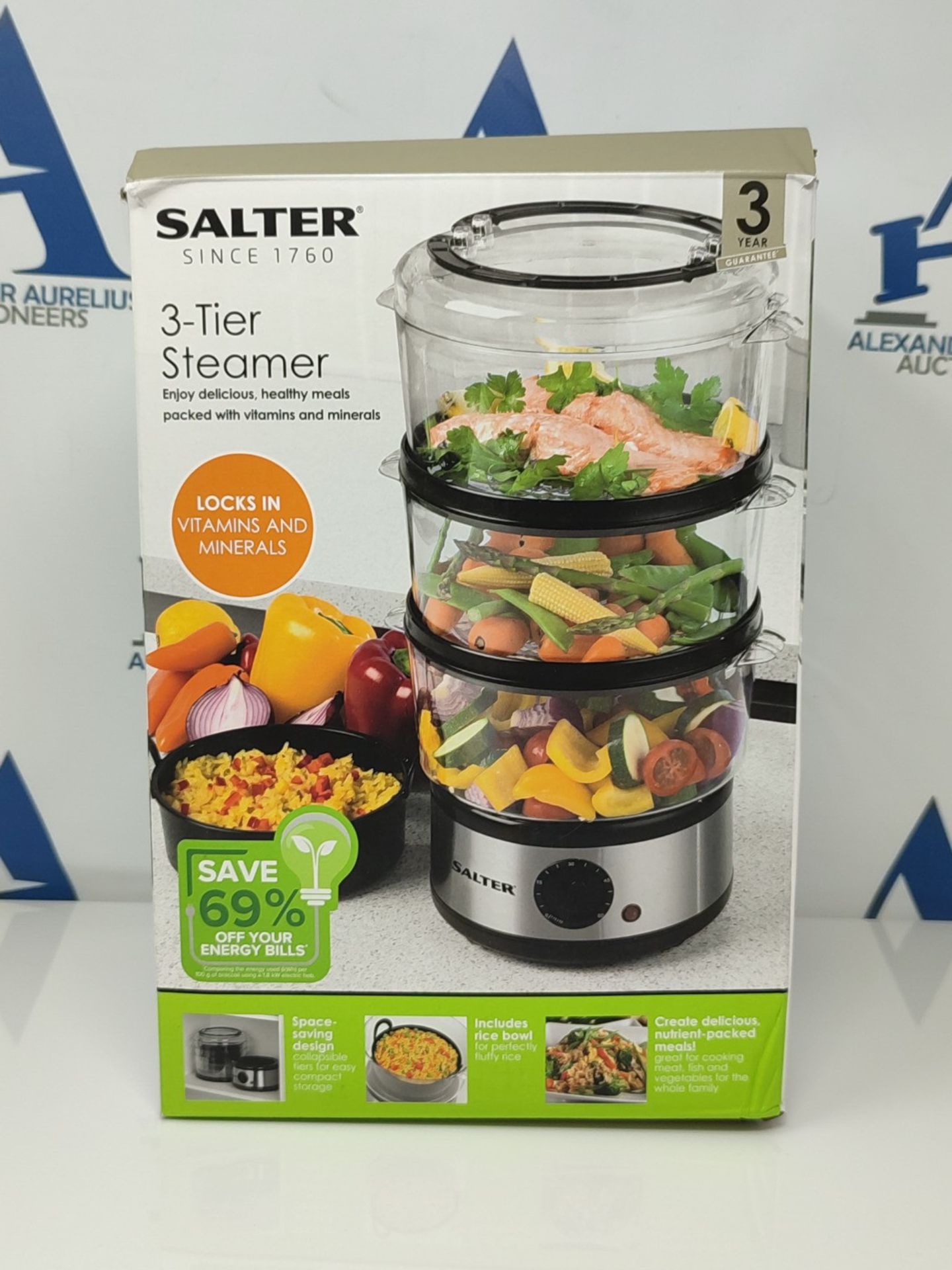 Salter 3-Tier Food Steamer - 7.5L Stainless Steel Multi-Cooker for Meat, Dumpling & Ve - Image 2 of 3