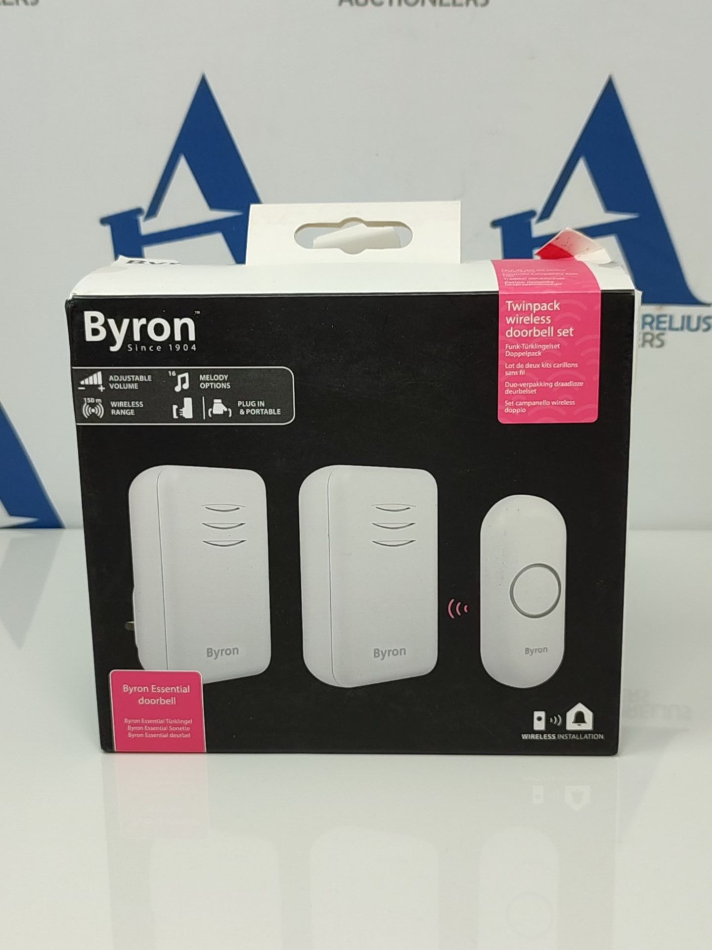 Byron DBY-22314UK Wireless Doorbell Set, Twin Pack, Battery Portable and Plug In, 150