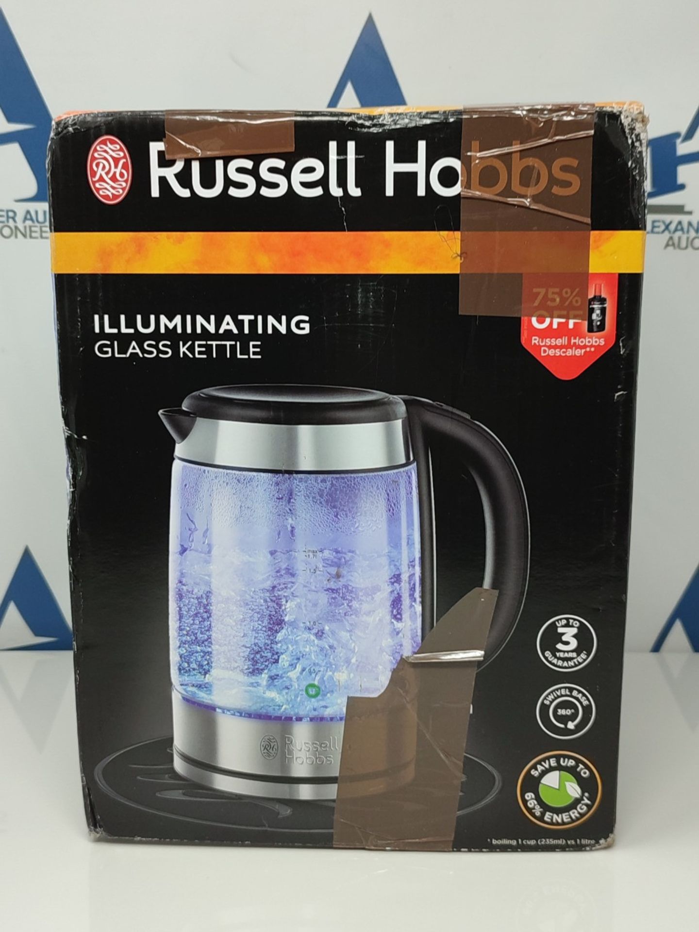 RRP £70.00 Russell Hobbs 21600-10 Illuminating Glass Kettle, Black, 1.7 Litre, 3000 Watt - Image 2 of 3