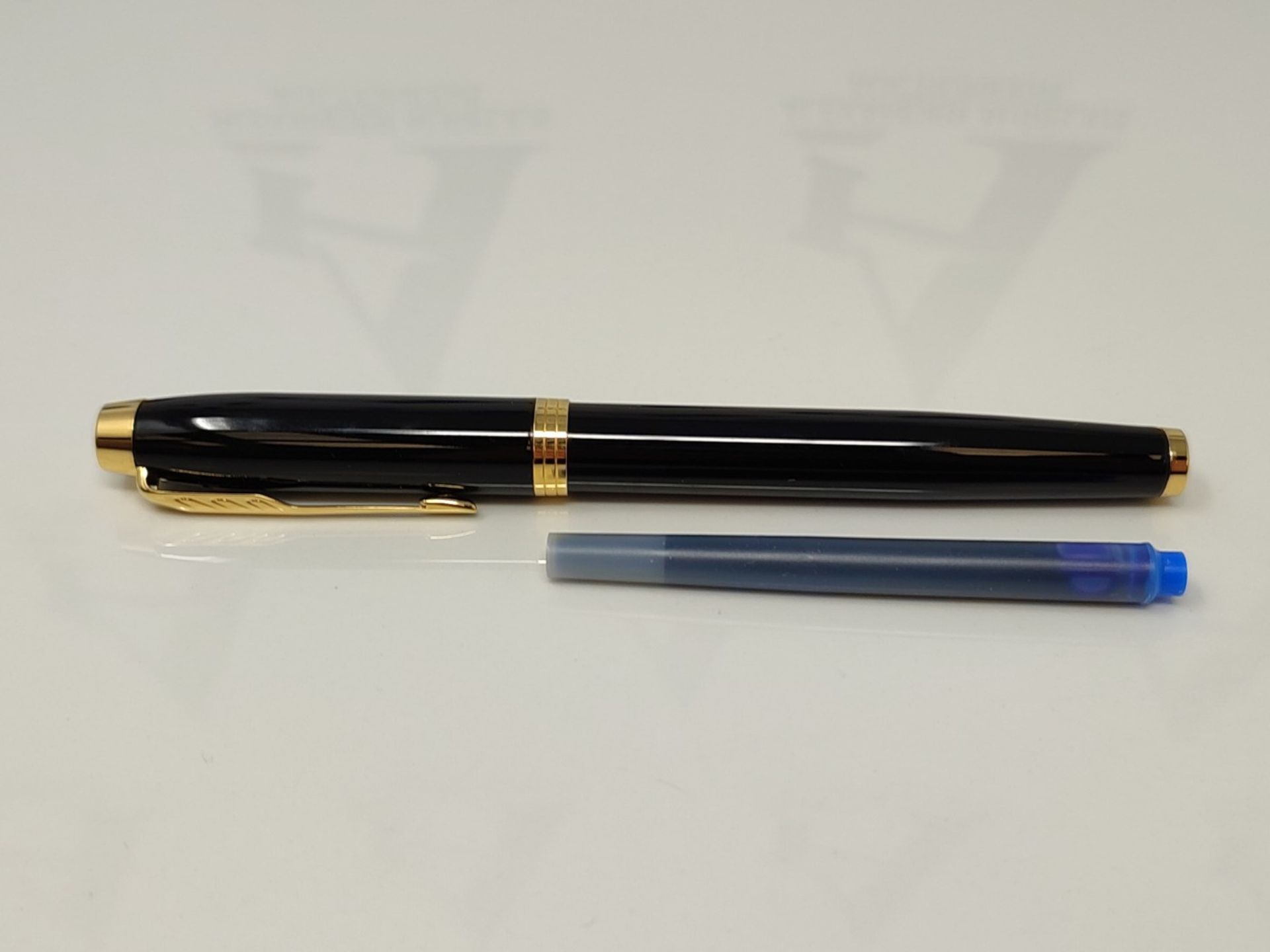 Parker IM Fountain Pen | Black Lacquer with Gold Trim | Medium Nib with Blue Ink Refil - Image 2 of 3