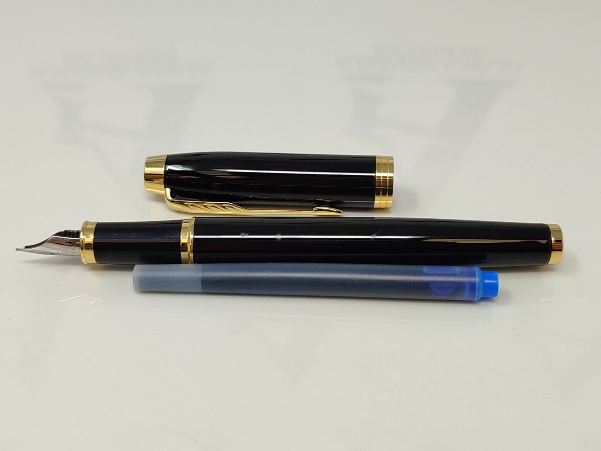 Parker IM Fountain Pen | Black Lacquer with Gold Trim | Medium Nib with Blue Ink Refil - Image 3 of 3