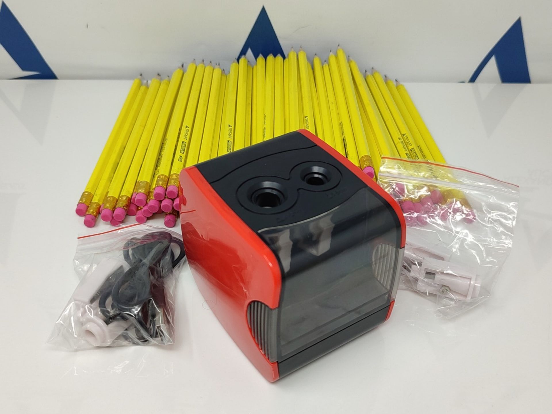 Tritart - Electric sharpener in red + 100 HB pencils & 4 blades, electric sharpener, e