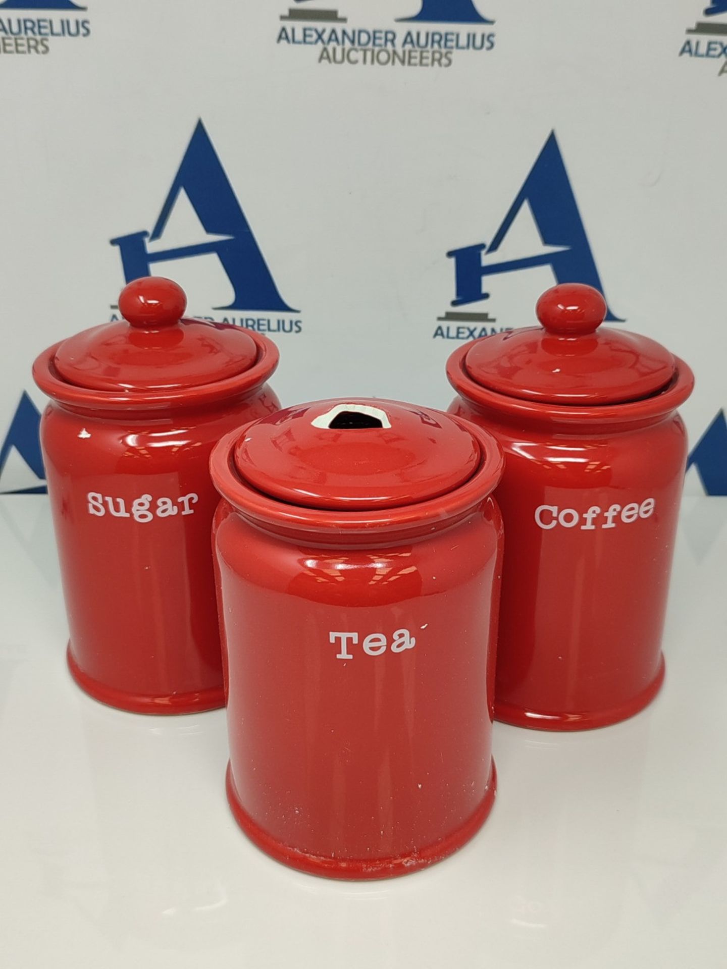 Tea Coffee and Sugar Large Storage Pots Ceramic Red Set of 3