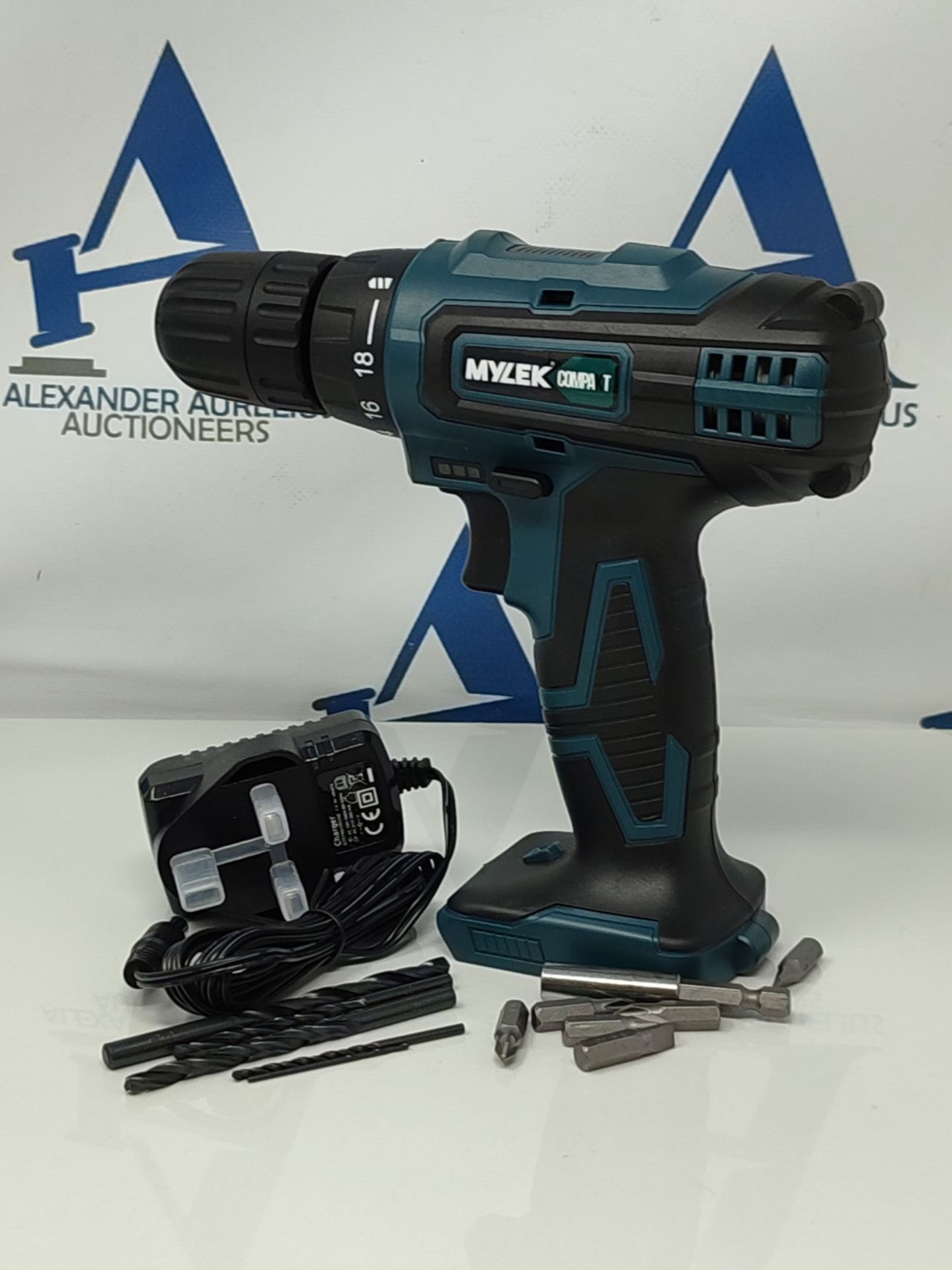 MYLEK 18V Cordless Drill - Lithium Ion Drills Driver Screwdriver Set - 13 Piece Combi - Image 2 of 2