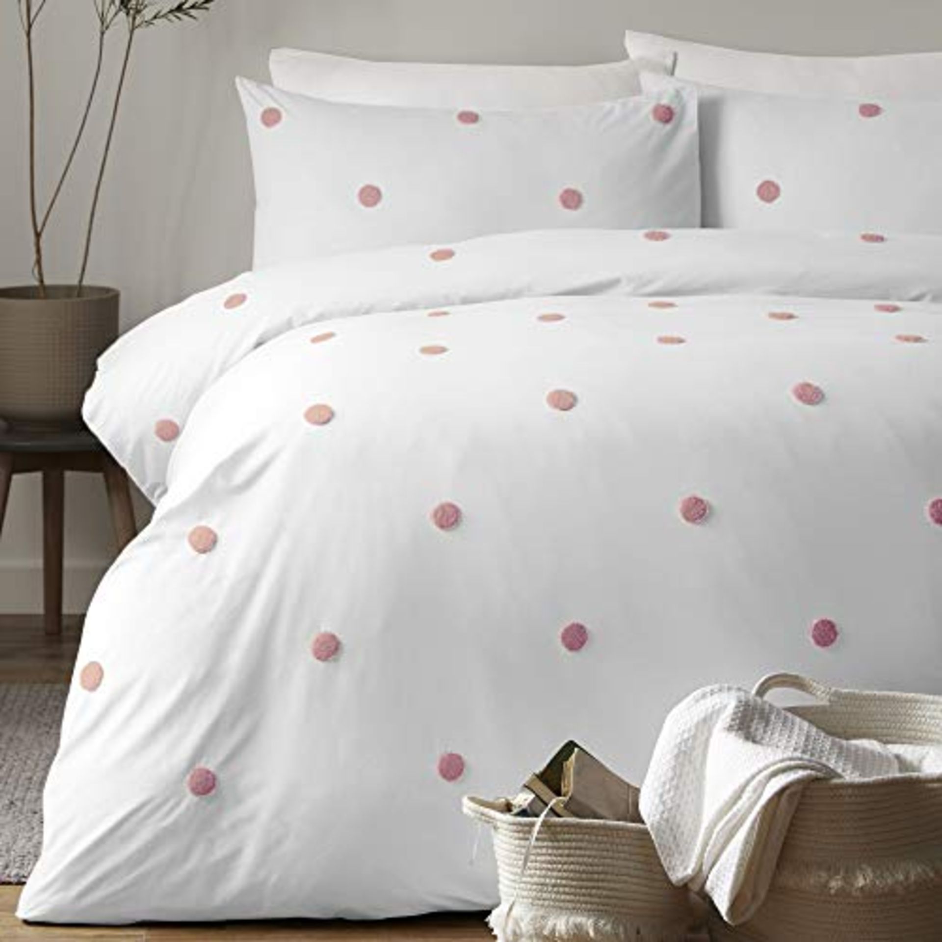 Appletree Garden-Duvet Cover Set, 100% Cotton, White with Pink Dots, Double