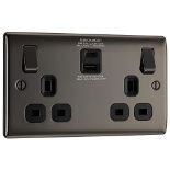 BG Electrical Nexus Metal Switched Double Socket, 13A, Type A & Type C USB, Black Nick