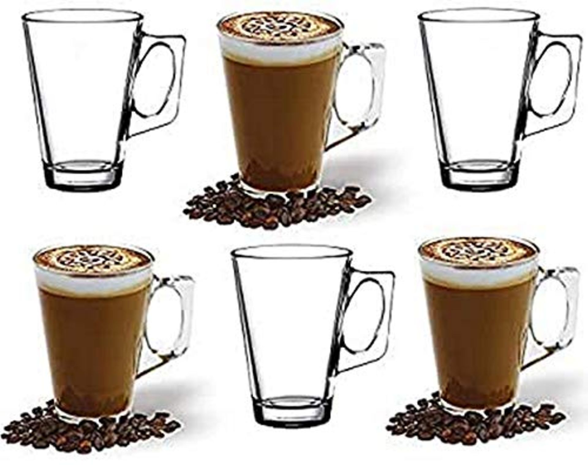 ANSIO Grandes Tasses à café Latte en verre-385ml (13 oz)-Coffret Cadeau de 6 Verres