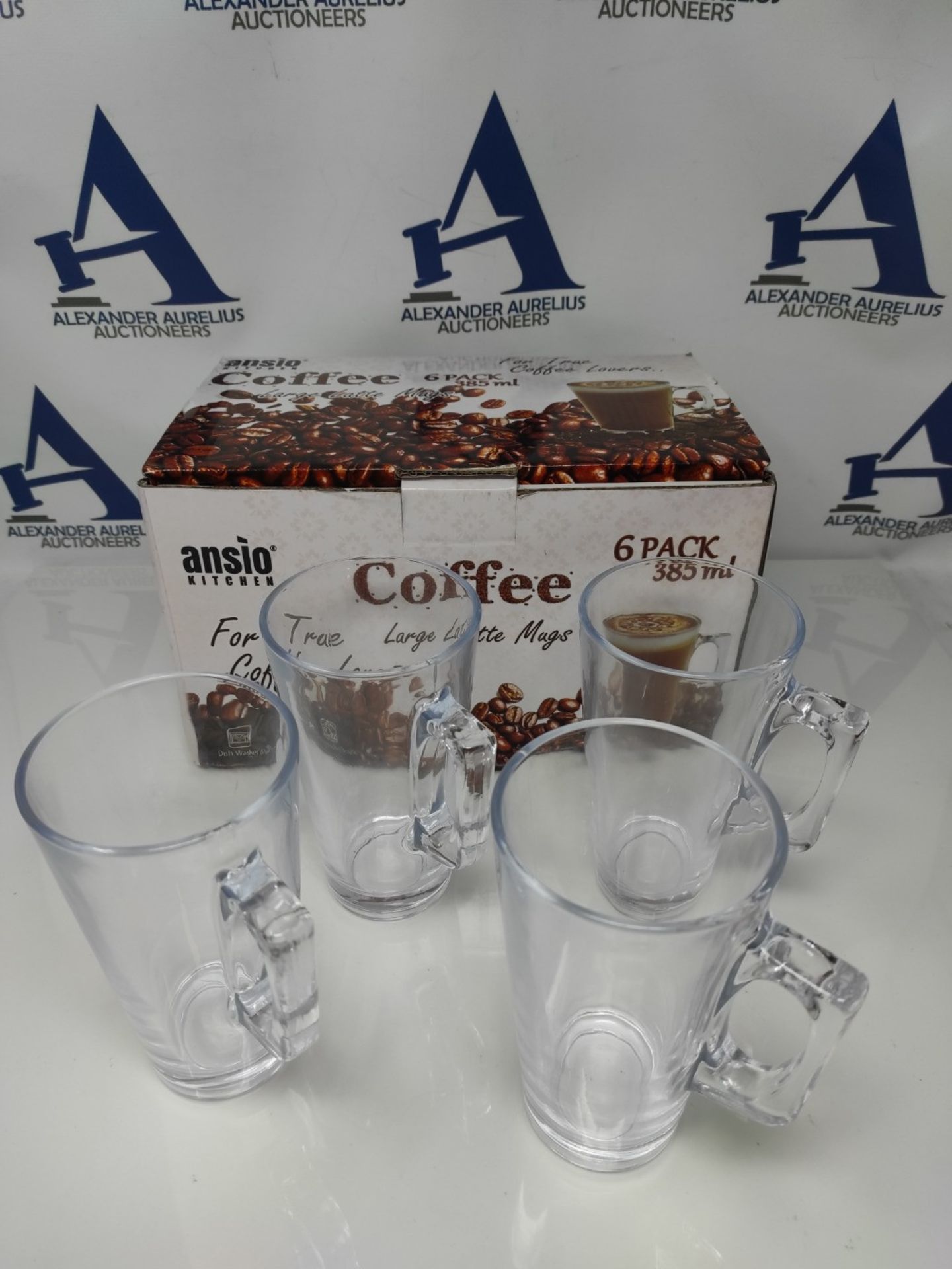 ANSIO Grandes Tasses à café Latte en verre-385ml (13 oz)-Coffret Cadeau de 6 Verres - Bild 2 aus 2