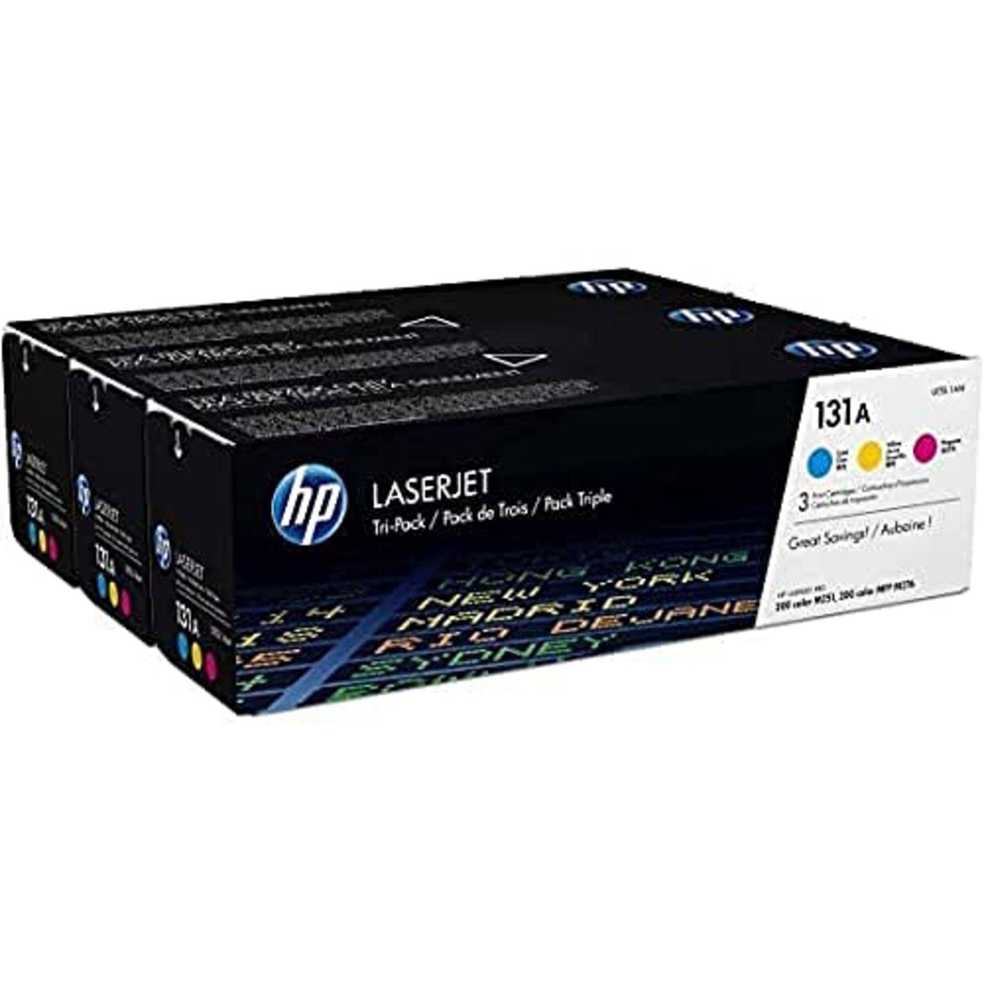 RRP £224.00 HP 131A original toner cartridge cyan magenta and yellow standard capacity 3 x 1.800 p