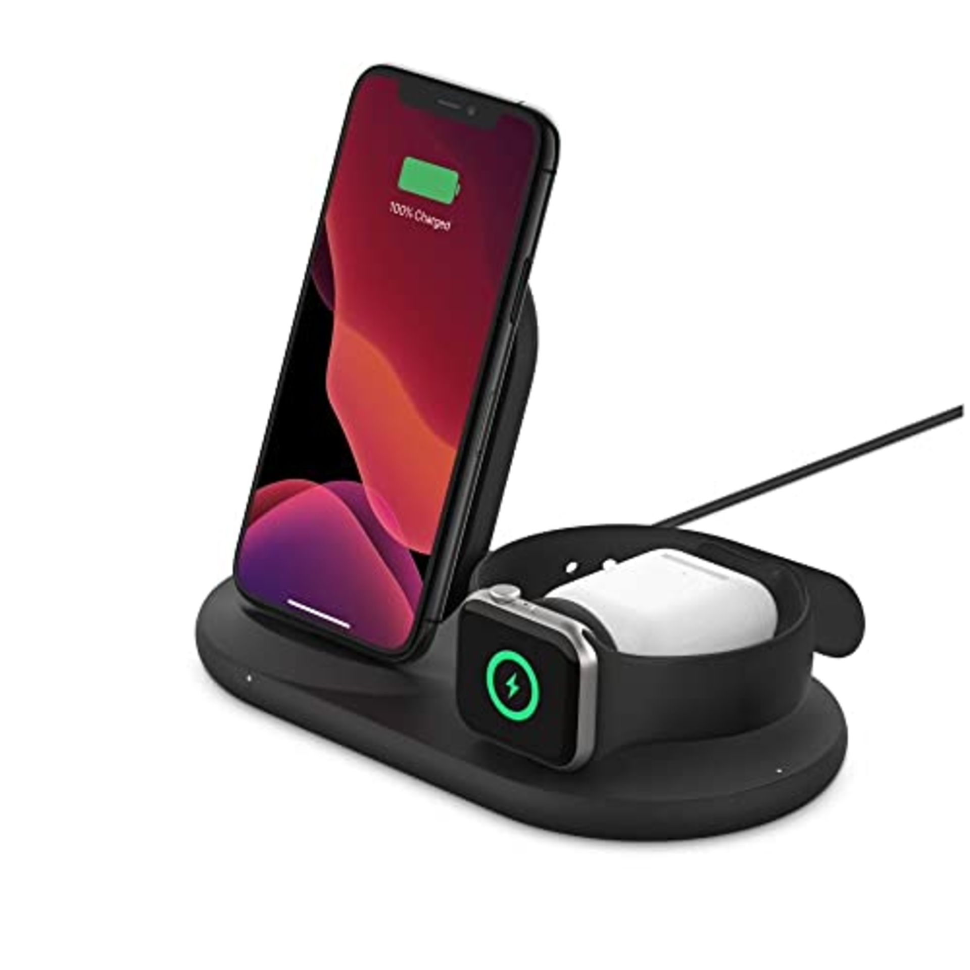 RRP £90.00 Belkin 3 in 1 Wireless Charging Station, 7.5W Wireless Charger for iPhone, Apple Watch