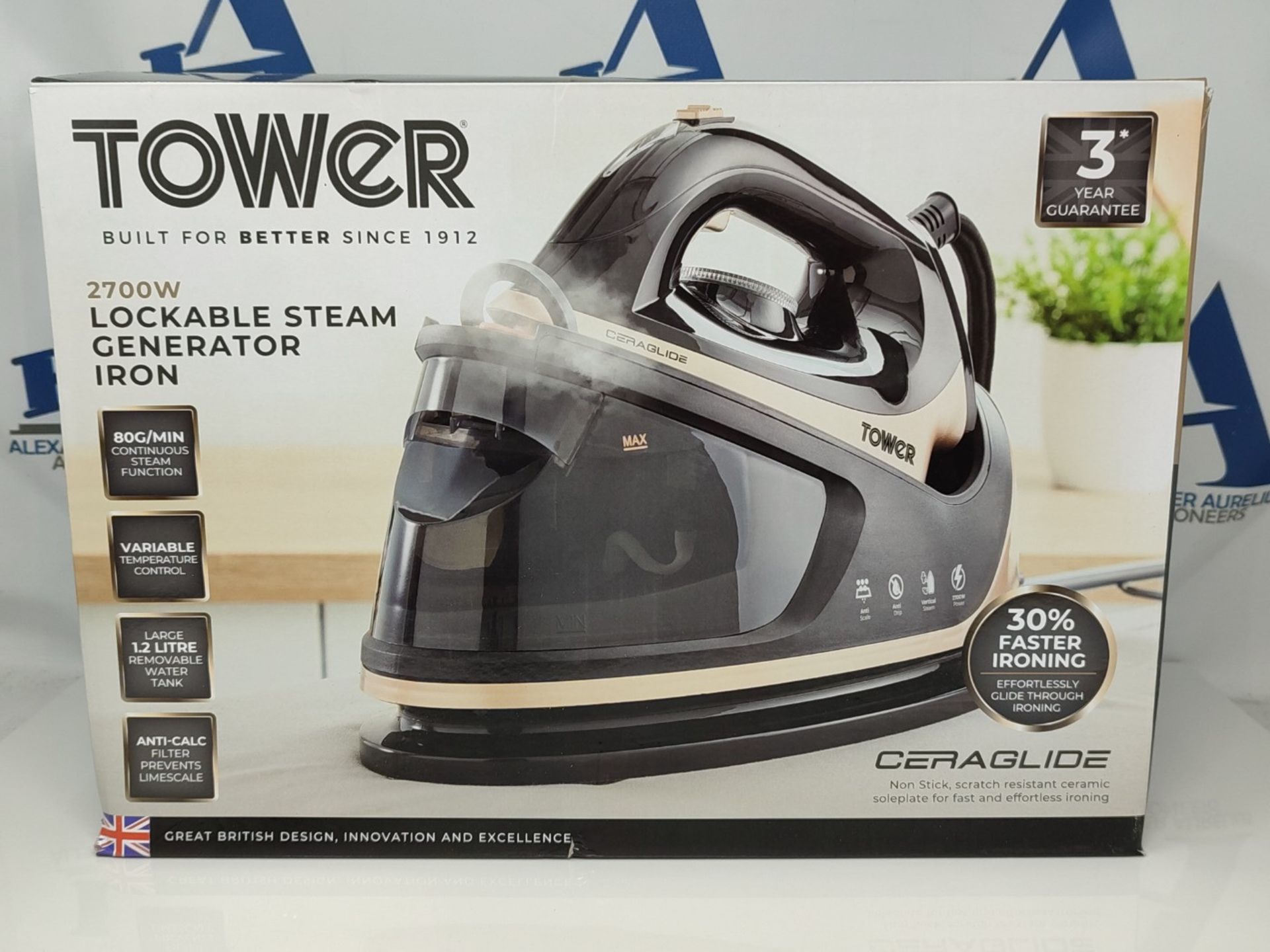 RRP £53.00 Tower T22024GLD Ceraglide Steam Generator, 4.5 Bar Pressure, 135g/min Continuous Steam - Image 2 of 3