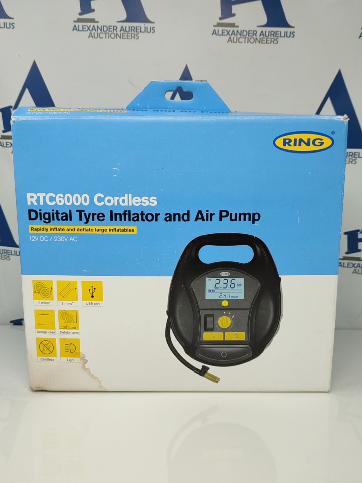 RRP £79.00 Ring Automotive - RTC6000 Cordless 4-in-1 Tyre Inflator with Air Pump, Quick Set Auto - Image 2 of 3