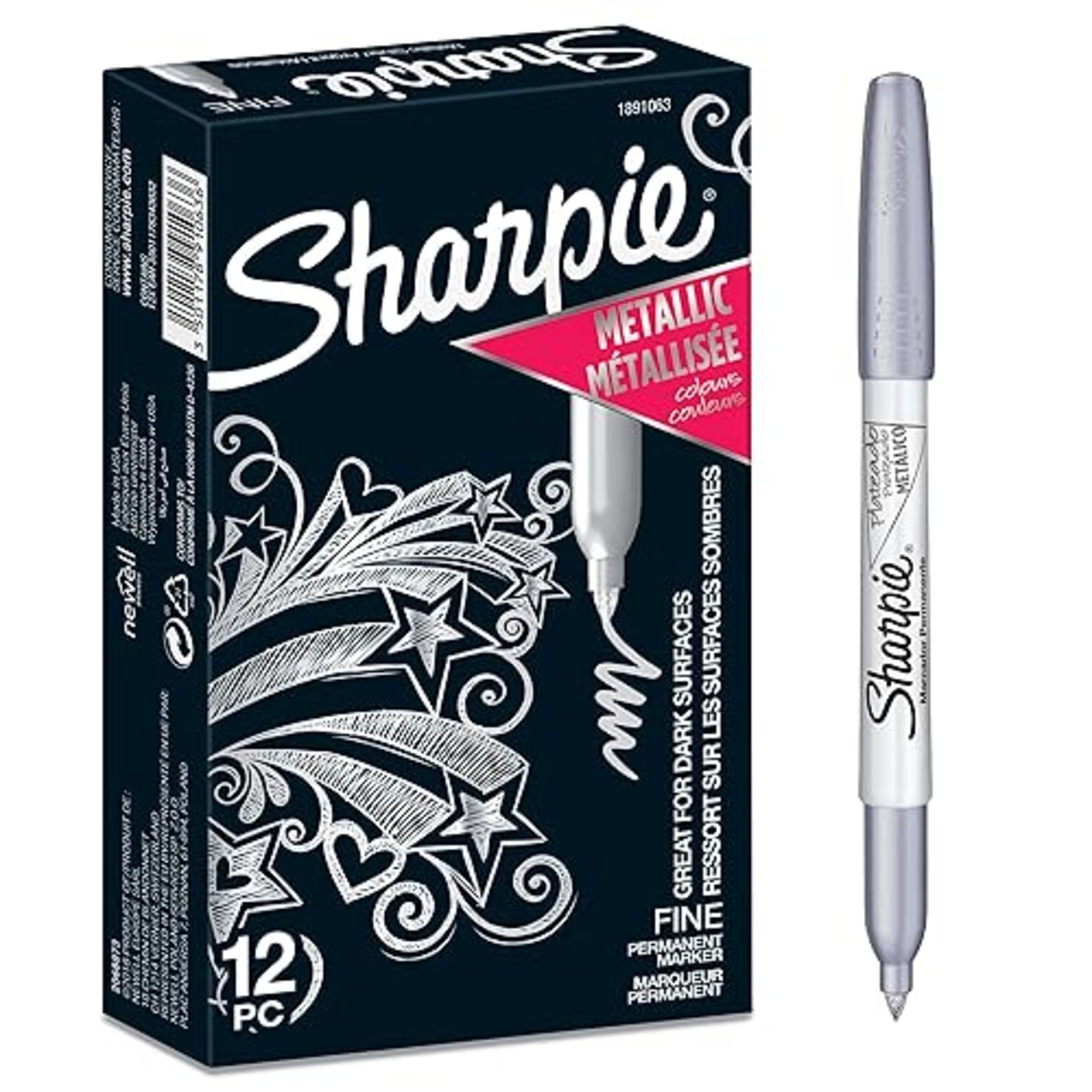 Sharpie Metallic Permanent Markers | Fine Point | Silver | 12 Count