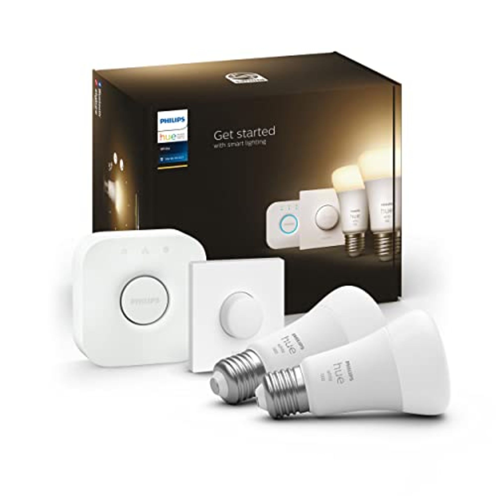 RRP £79.00 Philips Hue White Starter Kit con 2 Lampadine, Bluetooh, Controllo Vocale Dimmerabili,