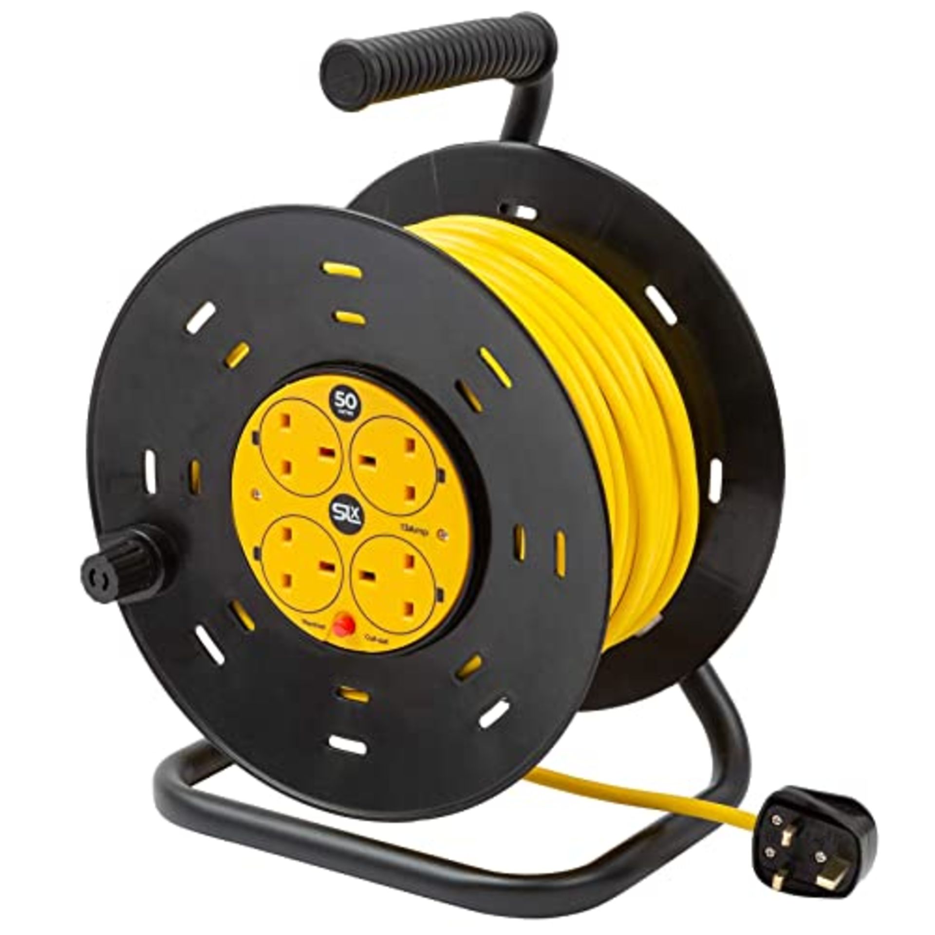 RRP £59.00 SLx Outdoor Extension Lead, 50m, 4 Socket Extension Reel, Heavy Duty Extension Cable,