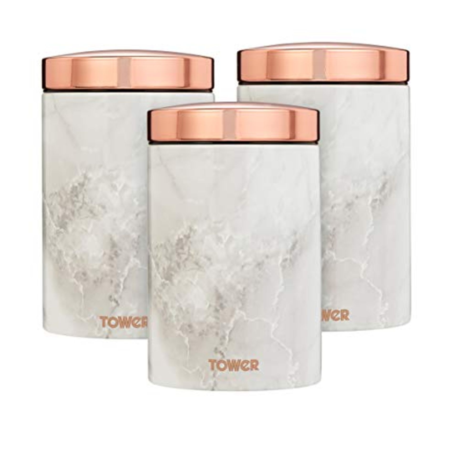 Tower T826005WR Set of 3 Storage Canisters for Coffee/Sugar/Tea, Stainless Steel, Whit